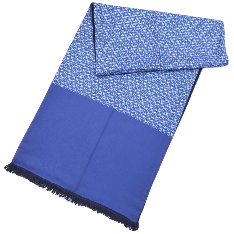 \ポイント6倍★最大1000円OFFクーポン/ 中古 美品 エルメス マフラー HERMES シルク アンゴラ フリンジ リバーシブル ブルー ネイビー 青 紺 レディース メンズ OJ10509