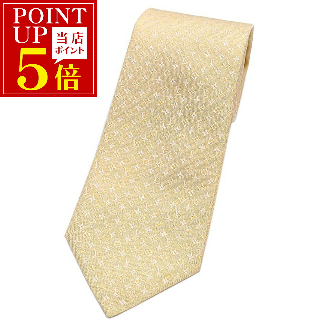 \ポイント5倍/ 中古 極美品 ルイヴィトン ブランド ネクタイ シルク 100% クラヴァット モノグラム レギュラータイ 8CM ベージュ M70558 OJ10682