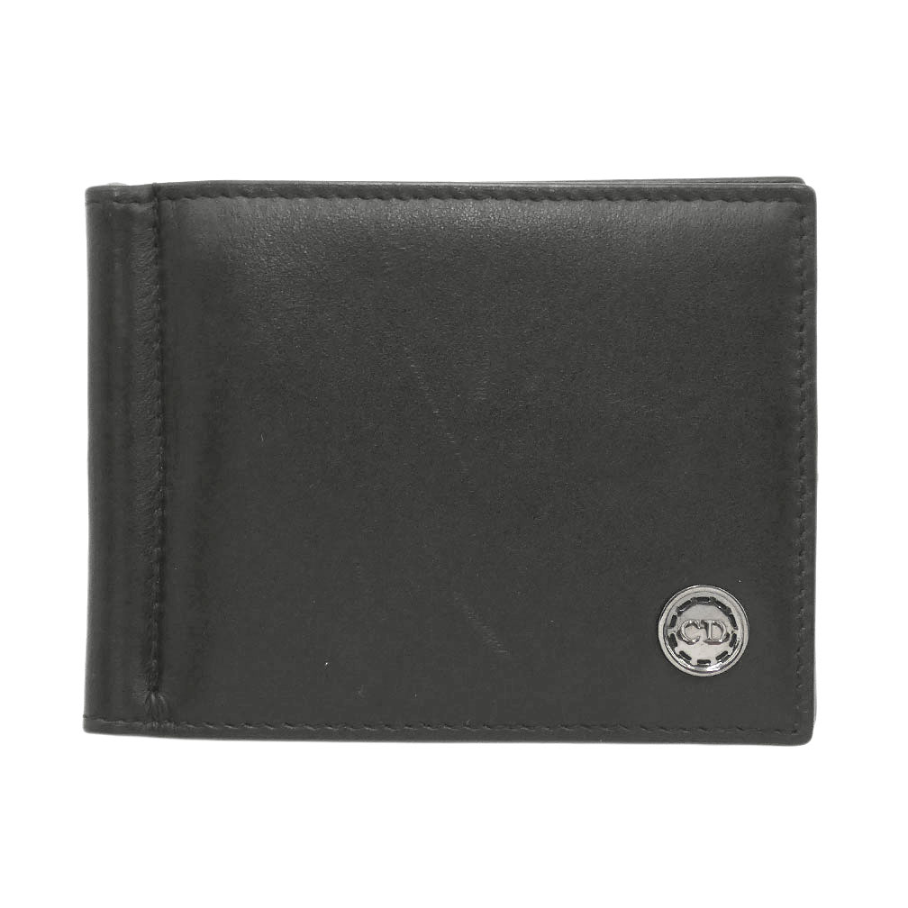 【中古】クリスチャンディオール 財布 Christian Dior 二つ折り マネークリップ CDロゴ カードケース レザー ブラック メンズ POJ3096
