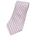 中古 極美品 エルメス ブランド ネクタイ HERMES シルク100% ワイドタイ プリント H柄 ピンクxブルー 5244SA OJ10494
