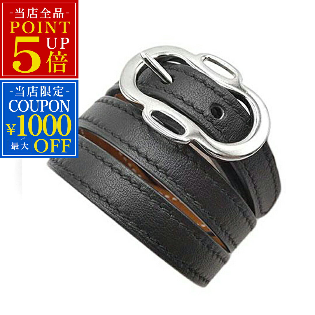 中古 美品 エルメス アクセサリー HERMES ブレスレット レザー トリプルラップ リバーシブル C刻印(2018年) ブラックxブラウン