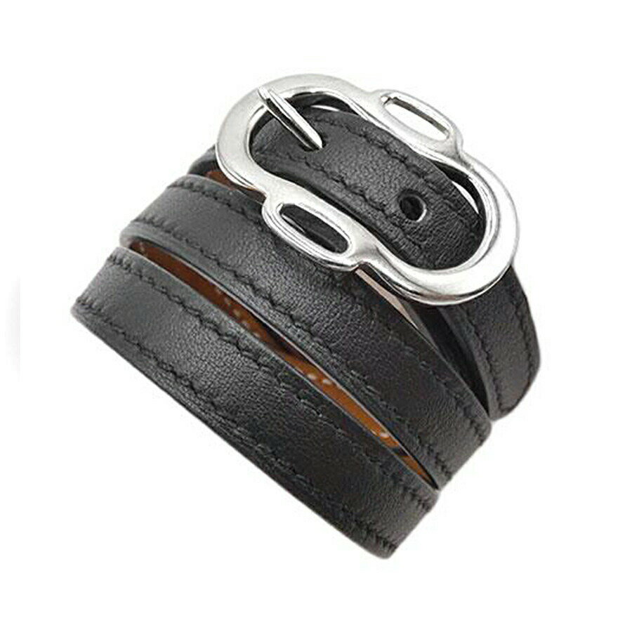 中古 美品 エルメス アクセサリー HERMES ブレスレット レザー トリプルラップ リバーシブル C刻印(2018年) ブラックxブラウン
