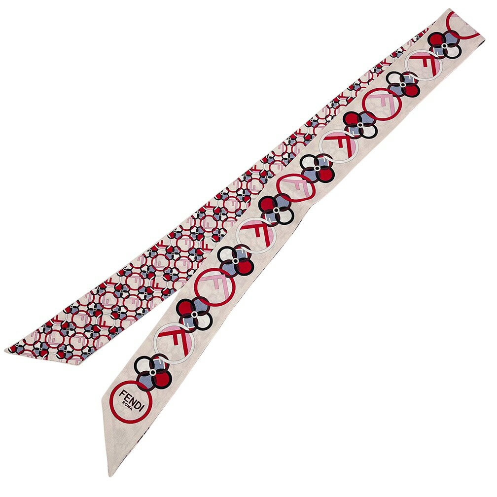 中古 フェンディ スカーフ FENDI ラッピー シルク リボンスカーフ ナロースカーフ ロングスカーフ リバーシブル ローズ ピンク レディース