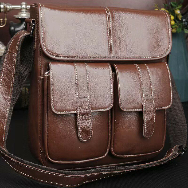 メンズ　レトロ　牛革鞄 ショルダーバッグ メンズ バッグ 牛革 本革 リアル革　斜めがけ 通勤 仕事　ブラウン