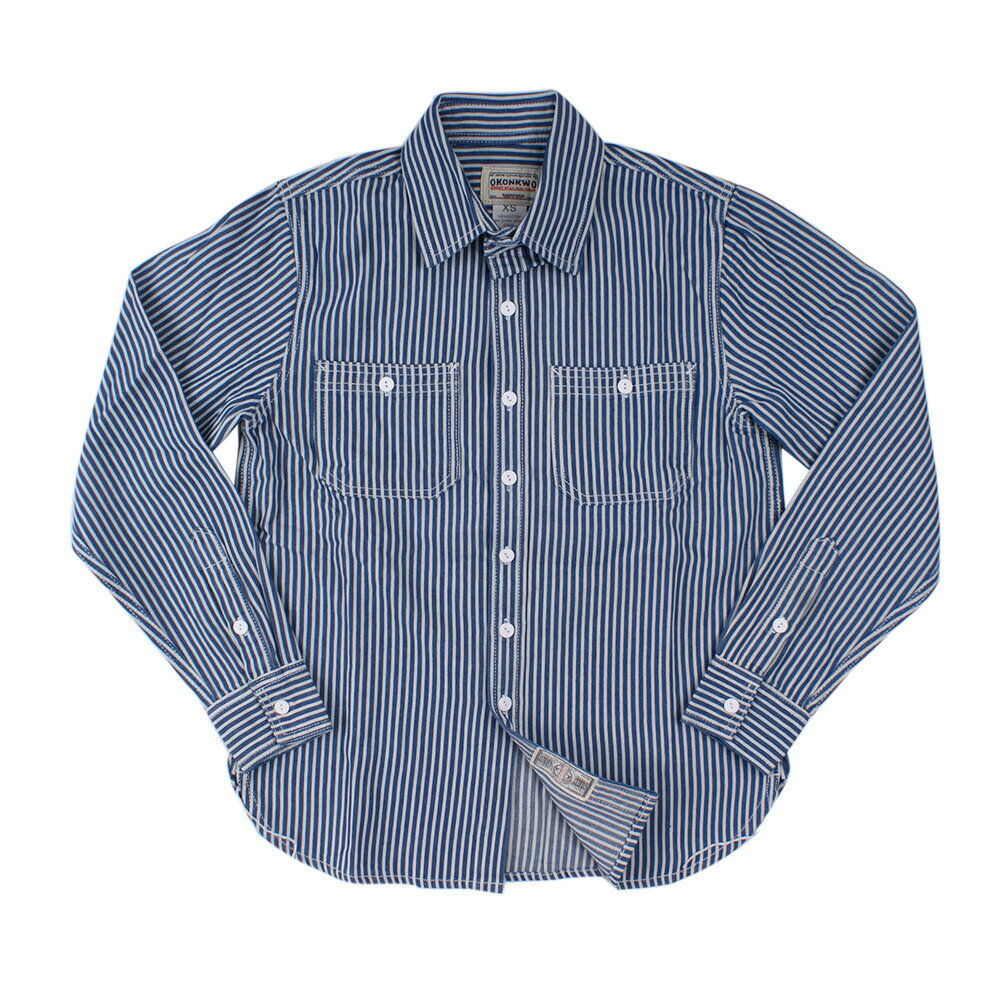 ヴィンテージ ワーク コットンピンストライプデニム長袖シャツ ダンガリーアメカジ レトロwork shirt XS～XL