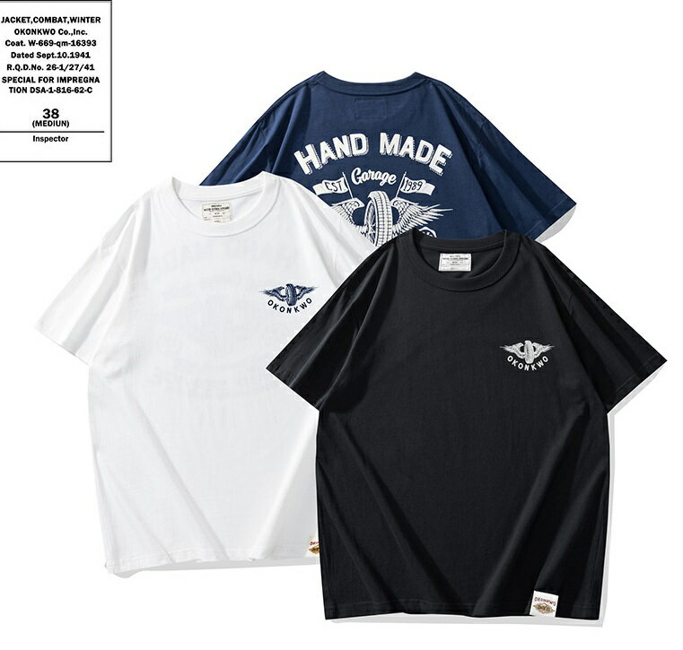 Rakuten - 春夏 OKONKWO新作 コットンメンズTシャツ　アメカジ　プリント柄　丸襟 TEE　半袖 Tシャツ