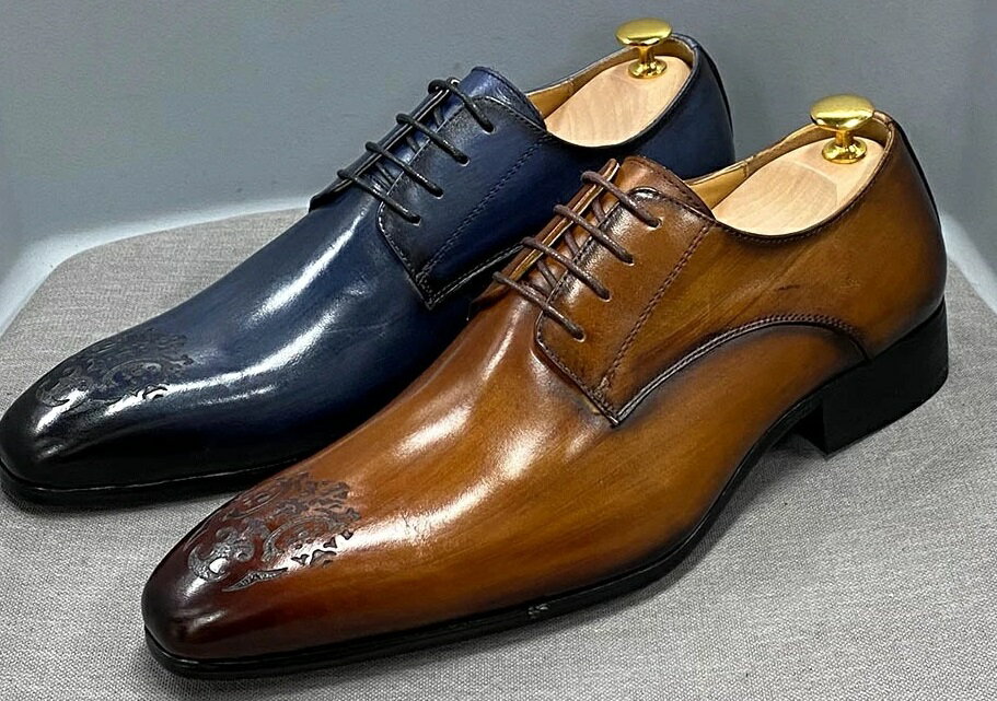 メンズ 上品　職人手作り ビジネスシューズ フォーマル カジュアル 天然牛革 本革 男性 彫り　シューズ 24.5cm~28cm 大きいサイズ 革靴 紳士 ブラ...