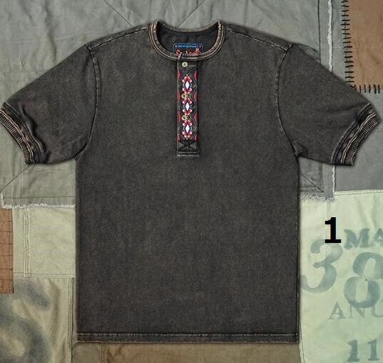 Rakuten - この風合いはクセになる〜ヴィンテージ仕様 ヘンリー TEE Tシャツ 半袖 Cタイプ S〜XXL コットン 無地 刺繍 花柄 マスタード