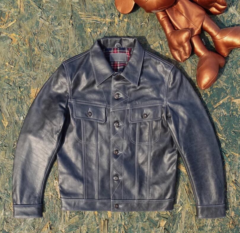 Rakuten - 牛革アメカジ　本革 レザージャケット 革ジャン 機関車 バイクレザー メンズファッション S～5XL ブルー