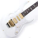 ギタリスト、スティーヴ ・ヴァイが辿り着いたギターの極致Steve Vai Signature Modelスティーヴ自らthe evolution of the JEMと位置付けPIA: Paradise in Artと名付けたシグネチャー・モデル。ボディは、JEMと同じくアルダー材。ボディ・エッジやコンター、ホーン部など、新たなこだわりが込められたボディ・デザイン、寄り添う花弁をイメージしてデザインされたシンボリックなペタル・グリップを採用しています。JEM同様にスティーヴが好むグリップにシェイピングしたメイプル材/ウォルナット材5pc構造のPIAネックには、グリップと共にスティーヴ・ヴァイ・モデルを象徴するアートとなるPIAブラッサム・インレイを採用。スキャロップド加工（21〜24フレット）が施された指板はローズウッド材。サイド・ポジション・マークは蓄光のLuminlayを採用しています。ジャンボ・サイズのステンレス・スティール・フレット（w/Prestige フレット ・エッジ ・トリートメント）を採用。ピックアップは、PIAのためにデザインされたUSA製DiMarzio UtoPIAピックアップを搭載。スティーヴが近年嗜好するトーンの方向性をもとにして、よりスムーズな高音域、スクープされた中音域に加えてはっきりとした低音域を求めて音作りをした専用のピックアップです。全てのピックアップ・カバーにはギターのデザイン・コンセプトと完全に符合する美しい装飾が施されています。コントロール部には、ハイ・パス・フィルターを装備。（ボリューム・ノブのプッシュ＆プルで操作）30年以上にわたりスティーヴが愛用し続けているIbanezのオリジナル・トレモロ、Edge。サドルの位置調整ボルトへのアプローチの良さに加えてデザイン的な特徴でもあるライオンズ・クロウ・キャビティ加工がJEM同様に採用されています。マグネティック・トレモロ・キャビティ・プレートペタル・デザインを象ったトレモロ裏のキャビティ ・プレートはスクリュー・レス。簡単に着脱可能で、取付ネジをなくすこともありません。トレモロ調整がはかどります。 ※製品のマグネティック・トレモロ・キャビティ・プレートには、輸送陳列時の傷防止のため、あらかじめ白色の保護シールを貼付けています。ウルトラライト・トレモロ・アームは、グリップ部は軽量かつ耐久性に富むカーボングラファイト製で、その軽さと握りやすい太めのグリップにより繊細なアーム操作を可能にしています。※画像はサンプルです。製品の特性上、杢目や色合いは1本ごとで異なり、お選び頂くことはできません。あらかじめご了承下さい。Neck type: PIA 5pc Maple/Walnut neckBody: Alder bodyFretboard: Rosewood fretboard w/PIA Blossom inlayFret: Jumbo Stainless Steel frets w/Prestige fret edge treatmentBridge Edge: tremolo bridgeNeck pickup: DiMarzio UtoPIA (H) neck pickupMiddle Pickup: DiMarzio UtoPIA (S) middle pickupBridge pickup: DiMarzio UtoPIA (H) bridge pickupHardware color: GoldStrings gauge: .009/.011/.016/.024/.032/.042 (D'Addario EXL120)Scale: 648mm/25.5Width at Nut: 43mmWidth at Last Fret: 58mmThickness at 1st: 18mmThickness at 12th: 20mmRadius: 430mmRハードケース付属イケベカテゴリ_ギター_エレキギター_Ibanez_新品 JAN:4549763250926 登録日:2023/04/28 エレキギター アイバニーズ イバニーズ