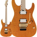 Pro-Mod DK24 HH FR M Mahogany with Quilt Maple は、エレガントさとハイパフォーマンスを完璧に融合し、クリエイティブな音楽的ビジョンと多様性を持つ新しいタイプのプレーヤーのために設計されています。DK24 は、マホガニー製のスマートなディンキーボディに、ダークアンバーで仕上げられたキルトメイプルトップ、サテンゴールドのハードウェアを備えたプレミアムモデルです。ハイポジションへのアクセスを容易にするためにカットされたヒールとスキャロップドローワーバックバウト、安定性を高めるグラファイト補強が施されたボルトオンメイプルネックなど、細部にまでこだわった設計です。ネック裏のサテンウレタンフィニッシュは絹のように滑らかで、最高のプレイアビリティを実現します。12?16インチコンパウンドラジアスのメイプル指板には、心地よいロールエッジ、24ジャンボフレット、オフセットされたブラックドットインレイが施され、スピード感あふれるデザインに仕上げられています。DK24 は、Seymour Duncan Full Shred ブリッジピックアップとSeymour Duncan Alnico II Pro APH-1N ネックピックアップにより、ヘビーなリフ、極上のリード、澄み渡るクリーントーンに対応します。5ウェイブレードスイッチング、ボリュームコントロール（500K EVH Bourns ローフリクションポテンショメーター）、No Loadトーンコントロールにより、多彩なトーンを奏でることができ、ポジション1から9までは通常のトーンコントロールとして動作、ポジション10で回路から切り離し、ギター本来のトーンを輝かせるクリアなサウンドを提供します。Pro-Mod DK24 HH FR M Mahogany with Quilt Maple は、Floyd Rose 1000 Series ダブルロックトレモロブリッジを搭載しており、チューニングの安定性とアームアップが可能です。※製品仕様は予告なく変更となる場合があります。予めご了承ください。※画像はサンプルです。商品の特性上、木目や色合いは1本1本毎に異なり、お選び頂くことは出来ません事、予めご了承下さいませ。NeckHEAD STOCK:Licensed Fender StratocasterNECK MATERIAL:MapleNECK SHAPE:Speed Neck with Rolled Fingerboard EdgesNECK FINISH:Hand-Rubbed Satin UrethaneNECK CONSTRUCTION:Bolt-On with Graphite ReinforcementFINGERBOARD RADIUS:12-16 inch Compound Radius (304.8 mm to 406.4 mm)FINGERBOARD MATERIAL:MaplePOSITION INLAYS:Offset Black DotNUMBER OF FRETS:24TRUSS ROD:Dual-Action with WheelTRUSS ROD NUT:Heel-Mount Truss Rod Adjustment WheelSTRING NUT:Floyd Rose 1000 Series LockingNUT WIDTH:1.6875 inch (42.86 mm)NUT MATERIAL:Floyd Rose 1000 Series LockingBodyBODY TOP:Quilt MapleBODY FINISH:GlossBODY SHAPE:DinkyBODY MATERIAL:MahoganyHardwareBRIDGE:Floyd Rose 1000 Series Double-Locking Tremolo (Recessed)PICKUP COVERS:WhiteCONTROL KNOBS:Dome-StyleSWITCH TIP:WhiteHARDWARE FINISH:Satin GoldTUNING MACHINES:Charvel-Branded Die-CastSTRINGS:Nickel Plated Steel (.009-.042 Gauges)STRAP BUTTONS:StandardElectronicsBRIDGE PICKUP:Seymour Duncan Full Shred SH-10BNECK PICKUP:Seymour Duncan Alnico II Pro APH-1NPICKUP CONFIGURATION:HHCONTROLS:Volume (500K EVH Bourns Low Friction Pot)， No-Load ToneSWITCHING:5-Position Blade: Position 1. Full Bridge Pickup， Position 2. Bridge Inner Coil， Position 3. Both Inner Coils， Position 4. Neck Inner Coil， Position 5. Full Neck Pickupソフトケース付属イケベカテゴリ_ギター_エレキギター_Charvel_新品 JAN:0885978354801 登録日:2024/03/27 エレキギター シャーベル