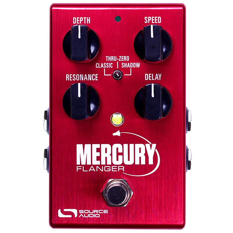 コーラスからジェットエンジン音まで! Mercury FlangerSOURCE AUDIO One SeriesMercury Flangerは3つの刺激的なエフェクトタイプを搭載しています。Classicではディープで、激しい近代的なフランジャーエフェクトが得られるモードです。Thru-Zero(所謂Tape Flangeというものです)はとてもわかりやすい、スピーカーが回転しているようなエフェクトが得られるモードです。この際ドライ音(原音)とエフェクト・サウンドが交互に入れ替わるように変化します。Shadowは響き渡る、まるでジェット機のエンジンのような轟音を得られるモードです。Mercuryはオンボードのディレイコントロールを搭載しており、それによりコーラスとフランジャーの中間にあるような、とても美しいエフェクトを垣間見ることができるでしょう。また、Oneシリーズ専用アプリケーションNeuro Mobileとの連動により、Source AudioのフリーライブラリからLunar Phaser、 Gemini Chorusのエフェクトタイプもインストールでき、Mercury Flangerをより多彩なエフェクターへと進化させることができます。更にエフェクトタイプの追加に留まらず、フィードバック、アウトプットレベル、モジュレーションパターンの設定、パラEQ、モノラル/ステレオの設定等の追加パラメータの調整が行えます。作成したユーザープリセットはMercury Flanger本体、もしくはアプリ内に保存できます。別売のNeuro Hub(Soundblox Hub)と組み合わせることでMIDIコントロールに対応し、128プリセットまでの保存が可能となります。・3種類のフランジャー・エフェクトを搭載。・ステレオインプット/アウトプットに留まらず、様々なステレオ・ルーティングを設定できます。・カスタマイズしたプリセットのセーブとシェア - エフェクターの設定を、プリセットとして保存でき、またNeuroのユーザーコミュニティーに公開できます。・ユニバーサル・バイパス − バッファードバイパスとトゥルーバイパス、お好きな方を選択できます。・エクスプレッションコントロール − Source Audioのエクスプレッションペダルと、Hot Hand3に対応しています。・タップテンポ − トレモロのスピードをSource Audioのタップテンポスイッチ(別売り)の踏む速度と同期します。揺らす速度はSpeedノブにより分割(2分、4分、3連譜、8分、16分)も可能です。Dimensions : 11.63cm × 7.00cm × 5.61cmWeight : 280gPower : 180mA 9V DC (max 220 mA with Hot Hand Wireless Adapter)Negative tip(positive sleeve) barrel power jack， 2.1 mm inner diameter， 5.5 mm outer diameterAudio Performance Maximum Input Level : +6 dBV = 8.2 dBu = 2V RMS = 5.6 V p-pInput Impedance : 1 MegaOhm(1MΩ)Output Impedance : 600 Ohm (600Ω)108dB DNR Audio Path24-bit Audio Conversion56-bit Digital Data PathUniversal Bypass (relay-based true bypass and analog buffered bypass)Neuro AppNeuro AppはiOSまたはAndroidデバイスで、無料でダウンロードできるアプリケーションです。Neuro AppはMercuryのノブではアクセスできないパラメータにアクセスできます。Neuro Appを使うためには、同梱されている3.5mm-1/4 TRSケーブルを、モバイル・デバイスのヘッドフォンジャックからinput2へ接続して下さい。Neuro Appを使う際、使うデバイスのヘッドフォン・ボリュームはMAXに設定して下さい。MercuryではNeuro Appを用いることで以下の機能が利用できます。・入れ替え可能なエフェクトタイプ − Source AudioのGemini Chorus、Lunar Phaserに搭載されているエフェクトタイプを追加料金なしで、Mercury Flangerに追加することができます。同様にGemini Chorus、Lunar Phaserも3台のエフェクターのエフェクトタイプを利用可能です(他2つのエフェクターのノブの機能が使えるようになるわけではありません)。・エフェクトのカスタマイズ − Mercuryのノブからは操作できない、追加のパラメーターを利用できます。・カスタマイズしたプリセットのセーブとシェア − 作成したエフェクトの設定は、プリセットとして保存でき、またNeuroのユーザーコミュニティーにシェアすることが可能です。・プリセットのダウンロード − Source Audioのライブラリからエフェクトプリセットを無料でダウンロードできます。・シンプルなコネクション − モバイル側のヘッドフォンジャックと、Mercury側のStereo Input2をケーブルで接続するだけでNeuro Appは使用できます。Neuro Appのコネクターケーブル(1/8と1/4)はMercuryに同梱されています。MIDI FeatureSource AudioのNeuro Hub(Soundblox Hub)を用いることで以下の機能が使用できます。・プリセットのセーブ − 128個のプリセットを保存できます。・複数のペダルのプリセットのセーブ − Source AudioのOneシリーズ、及びSoundblox2シリーズが最大5台までNeuro Hubに同時接続でき、128プリセットがシーンとして保存可能です。MIDIプログラムメッセージによりプリセットを呼び出す事ができます。・Neuro HubをSource AudioのエクスプレッションペダルやHot Hand3、それ以外のTRSエクスプレッションペダルと接続することで、調整したいエフェクトのパラメータを選択し、コントロールできます。・フランジャーの周期をMIDIクロックメッセージと同期させることができます。イケベカテゴリ_エフェクター_コンパクトエフェクター_SOURCE AUDIO_新品 JAN:4571220043598 登録日:2015/10/13 エフェクター コンパクトエフェクター ストンプボックス ソースオーディオ