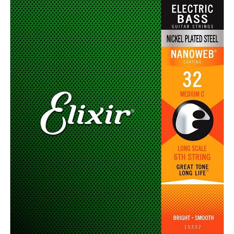 ELIXIR Nickel Plated Steel Bass Strings with ultra-thin NANOWEB Coating 6th (High-C) #15332