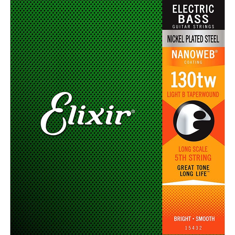 ELIXIR Nickel Plated Steel Bass Strings with ultra-thin NANOWEB Coating 5th/Low-B (130TW/Long) #15432