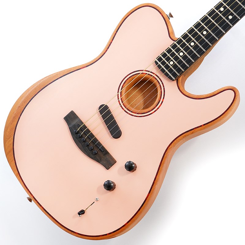 AMERICAN ACOUSTASONIC TELECASTER SHELL PINK LIMITED RUNAcoustasonic Showcase Store 限定モデル。発売以来、数多くのアーティストに愛用される American Acoustasonic Telecaster のボディトップに SHELL PINK カラーを採用しました。トップ材のスプルースを装飾するパーフリングとロゼットは鼈甲柄です。1回限りの受注生産による、数量限定商品です。※画像はサンプルです。製品の特性上、杢目、色合いは一本一本異なります。Series: AcoustasonicBody Shape: Modified TelecasterBody Top: Solid A Sitka SpruceBack and Sides: Mahogany， MahoganyBody Finish: Polyester Satin MatteBracing: TransverseRosette: 2-ring B/W/BNeck: Mahogany， Modern Deep CNeck Finish: Satin UrethaneFingerboard: Ebony， 12 (305mm)Frets: 20， Narrow TallPosition Inlays: DotNut (Material/Width): Graph Tech TUSQ， 1.6875 (42.86 mm)Truss Rod: Bi-FlexTuning Machines: Fender Standard Cast/Sealed StaggeredScale Length: 25.5 (648 mm)Bridge: Modern AsymmetricalPickguard: Clear (optional)Special Electronics: 3-pickup configuration: Under-Saddle Piezo/Internal BodySensor/N4 MagneticControls: Master Volume， Mod Knob， 5-Way SwitchHardware Finish: ChromeStrings: Fender Dura-Tone 880L (.012-.052 Gauge)ギグケース付きイケベカテゴリ_アコースティック／エレアコギター_エレクトリックアコースティックギター_Fender Acoustics_American Acoustasonic_新品 JAN:0885978922970 登録日:2022/11/28 エレアコ フェンダー ふぇんだー