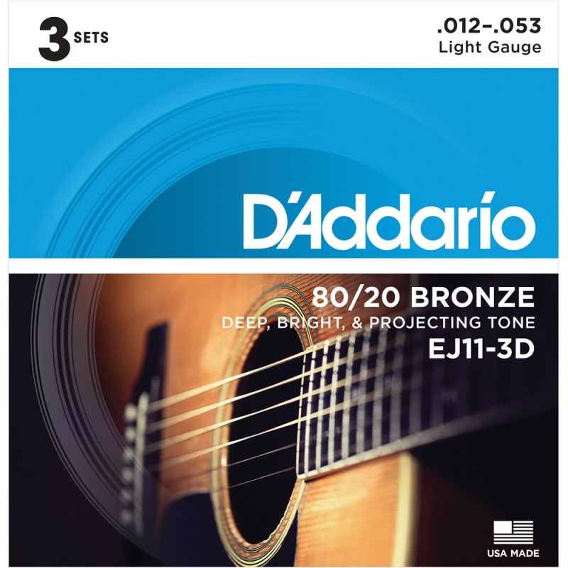D’Addario 80/20 Bronze Acoustic Guitar Strings 3Set Pack EJ11-3D Light