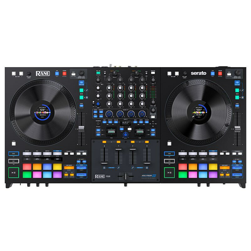 ★Serato Stemsの操作に最適のDJコントローラー★Stems機能搭載4チャンネル・DJコントローラークリエイティブなパフォーマンスを実現するデザインと堅牢性FOURは最新のDJテクノロジー、定評のあるRANEの構造、業界をリードする音質の融合を実現しています。DJセットやライブストリーミングで新たな創造性を発揮できるように設計されたデザイン、業界最高水準の音質を兼ね備え、STEM-SPLIT機能、Performance Pad専用OLEDディスプレイ、新しいダイナミックな内蔵FXエンジンなど、これまでにない機能を搭載したFOURは世界で最も先進的な4チャンネルDJコントローラーです。強力なSerato Stems機能RANEとSeratoは、2004年に発売した「RANE SL1」を皮切りに、共同で画期的なDJ製品を生み出してきました。RANE FOURはこのパートナーシップをさらに進化させ、RANEハードウェアが持つハイエンドな造りと音質、Serato DJソフトウェアが持つ強力なStems機能を融合し、これまでにないDJコントローラーを実現しています。Stems専用のパッドモード、インストゥルメンタルとアカペラを分離する専用ボタン、RANE独自のSTEM-SPLIT機能により、パフォーマンスを向上するクリエイティブなStemsワークフローを体感することができます。新感覚でクリエイティブなエフェクト機能新たに設計された内蔵FXには、パドルトリガーで自在にカスタマイズ可能な22のメインFXと4つのノブコントロール可能なチャンネルFXがあり、個々のステムやトラックに味付けと個性を加えることができます。この強力な内蔵FXには、ReverbやEchoなどの伝統的なFXと、Scale Down、Recycler、Riserなどの革新的な新機能が搭載されています。チャンネルFXセクションはFilter、Filter Roll、Noise、Flangerを含む4つのノブコントロール可能なFXをダイナミックに操作することができます。また、RANE　FOURは内蔵のハードウェアFXとSeratoのソフトウェアFXをシームレスに切り替えることができ、あらゆるスタイルのDJプレイに対応します。パフォーマンスの可能性を広げる4つのチャンネル4チャンネルのミキサーセクションは、フルEQコントロールと直感的なFXアサインオプションを備えているほか、外部ターンテーブルやデッキ用に2系統のライン/フォノ入力を装備しています。FOURはDVSに対応しており、Seratoの最新バージョンを搭載したラップトップと接続すれば、Serato DJ ProとSeratoPitch 'n Timeの両方を機器認証でアンロックすることができます。 サンプラーのルーティング機能を強化し、サンプラーのボリュームを専用ノブでコントロールしたり、チャンネル4にオーディオを割り当てて、ドロップや楽器などのサンプル音にFXを重ねることができます。また、「RANE TWELVE MKII」や「DENON DJ LC6000」などの外部デッキ・コントローラーに対応し、物理的な4デッキミキシングも実現可能です。パフォーマンスにフォーカス各デッキのパフォーマンスパッドの上にある8つのOLEDディスプレイは、すべてのパッドモードに対して視覚的なフィードバックを提供し、コンピュータを見ることなく各パッドの機能をこれまで以上に簡単に確認することができます。キュー、ループ、サンプルの名称はもちろん、ロールやループの長さ、ビート分割、ピッチプレイのチューニング、ステムの素材やFXも確認できます。高品質なスタティック・プラッター8.5インチのタッチセンシティブ・ジョグホイールは、これまでのDJコントローラーで最もスムーズで正確なジョグホイールを目指して設計されています。中央のカラーディスプレイには、プレイヘッドの位置、BPM、ピッチパーセント、ピッチレンジ、Hot　Cueマーカー付きオーバービュー波形、曲のキー、タイム、ループサイズ、デッキ選択、Beat Jumpの長さなどが表示されます。信頼のRANEクオリティRANE FOURは、RANEの厳しい基準に基づき開発された唯一の4チャンネルDJコントローラです。堅牢な構造、綿密に調整されたMAG-FOURフェーダーのカーブ、アルミニウム製のFXトグル、業界最高水準の音質と接続性により、RANE FOURは表現豊かで理想的なパフォーマンスを発揮することができます。※DJソフトウェアの最新動作環境はメーカーサイトもしくはメーカーサポートにてご確認の上、お求め下さい。※店頭、または通信販売にて売却後、敏速な削除は心掛けておりますが、web上から削除をする際どうしてもタイムラグが発生してしまいます。万が一商品が売切れてしまう場合もございますので予めご了承ください。■技術仕様◎デジタル・オーディオコンバーター: シーラス・ロジック社製， 24-bit PCM， 48 kHzデジタル信号処理: 32ビット， 倍精度浮動小数点ダイナミック・レンジ(A特性， ユニティ・ゲイン):ADC: 113 dBDAC: 113 dBCD入力からアナログ出力: 110 dBCD入力からUSB出力: 113 dBUSB入力からアナログ出力: 113 dB◎接続端子(2) XLR 出力 (メイン)(2)1/4 出力 (ブース)(1) RCA ステレオ出力ペア (メイン)(2) XLR / 1/4 (6.35 mm) TRS メイン (マイク 1-2)(2) RCA ステレオ入力ペア (デッキ 3-4)(1) 1/4 (6.35 mm) TRS 出力 (ヘッドホン)(1) 1/8 (3.5 mm) TRS 出力 (ヘッドホン)(2) USB Type-B ポート(1) IEC電源ケーブル入力◎オーディオ出力メイン出力(XLR):ゲイントリム: オフ〜0dB最大出力: 8 VrmsTHD+N (20 kHz BW @ 1 kHz): 0.004%周波数特性: フラット - 20-20kHzメイン出力: (RCAステレオ・ペア）最大出力: 4 VrmsTHD+N (20 kHz BW @ 1 kHz): 0.004%周波数特性: フラット - 20-20kHzブース出力(1/4インチ):ゲイントリム: オフ〜0dB最大出力: 8 VrmsTHD+N (20 kHz BW @ 1 kHz): 0.004%周波数特性: フラット - 20-20kHzヘッドホン出力: (1/4/6.35 mmと1/8/3.5 mm TRS）最大出力: 4 Vrms 電圧: (無負荷)出力電力: 50mW（50オーム）ダイナミックレンジ(A-weighted): 108 dB◎オーディオ入力マイク1/2（コンボXLR/1/4 [6.35 mm] TRS）:アナログゲイン: 25 dB最大入力: 110 mVゲイントリム: オフ〜+26 dB（センターでユニティー）トーン・コントロール: 2バンドLine/Phono入力 3/4（RCAステレオ・ペア，切り替え可能）ライン: ライン最大入力: 4 Vrmsゲイントリム: オフ〜+12 dBトーン・コントロール: 3バンド，フル・カット〜+10 dBTHD+N（20kHz BW @ 1kHz: 0.004%フォノ: RIAARIAAカーブ: +/-0.25dBゲイン（@ 1 kHz): 31.5 dB最大入力（@ 1 kHz): 106 mVダイナミックレンジ（A-weighted): 102 dB◎パッド(16) マルチカラーバックライトパッド（各デッキ8個、各9モード)◎プラッター・ディスプレイ(2) 320 x 240 カラー液晶ディスプレイ◎パッド/FX・ディスプレイ(9) 128 x 32 モノクロ OLEDディスプレイ◎フェーダー(1) MAG FOUR テンション調整可能クロスフェーダー(カーブスロープ付)(4) 標準チャンネルフェーダー◎電源接続: IEC電圧: 100-240 V， 50/60 Hz消費電力: 20 W◎外形寸法(幅 x 奥行き x 高さ)寸法 (幅 x 奥行き x 高さ): 30.8 x 15.9 x 4.2 782.32 x 403.8 x 106.6 mm◎重量18.25 lbs.8.27 kg※仕様は予告なく変更されることがあります。イケベカテゴリ_DJ機器_デジタルDJ_RANE_新品 JAN:0694318025925 登録日:2023/02/27 デジタルDJ PCDJ DJコントローラー