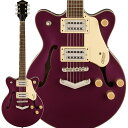 リフレッシュされたStreamliner Collectionは、Gretschギターの輝かしい過去の要素を再訪し、エキサイティングな新機能と組み合わせることで、優れたパフォーマンス、サウンド、スタイルを驚くべき価値で提供します。G2655 Streamliner Center Block Jr. with V-Stoptailは、パワフルなサウンドとGretschならではのスタイリングをよりコンパクトなサイズに収め、現代に甦らせました。G2655は、グレッチに期待されるすべての要素を保ちつつ、楽器にワンランク上のパフォーマンス、スタイル、そしてより大きな音量感を求めるギタリストのために設計されています。・新開発のBroad'Tron BT-3Sハムバッカーを搭載・ダブルカッタウェイのアーチドメイプルボディにチェンバードセンターブロックを採用・Soft Cシェイプのナトーネック・12インチラジアスローレル指板、パーロイドNeo Classicサムネイルインレイ、22本のミディアムジャンボフレットを採用・ボーンナット・マスターボリューム、マスタートーン、各ピックアップのボリュームコントロールにより、柔軟なトーン設計が可能・マスターボリュームにPush/Pullコイルスプリット機能を内蔵・ラジオコントロールノブ・アンカー付きAdjusto-Maticブリッジ・Gretsch V-Stopテイルピース・1-plyクリーム、または3-plyブラックピックガード・ニッケルハードウェア・Burnt Orchid、Midnight Sapphire、Abbey Aleカラーをラインナップ※画像はサンプルの為、木目、色味は一本毎に異なります。NeckFingerboard Material：LaurelFingerboard Radius：12 (305 mm)Neck Construction：Set-NeckNeck Finish：GlossNeck Material：NatoNumber of Frets：22Nut Material：BoneNut Width：1.6875 (42.86 mm)Position Inlays：Pearloid Neo-Classic ThumbnailBodyBody Finish：GlossBody Material：Arched Laminated MapleBody Shape：Streamliner Center Block Jr.HardwareBridge：Adjusto-MaticControl Knobs：Gretsch Radio KnobHardware Finish：NickelPickup Covers：NickelStrap Buttons：Standard Strap ButtonStrings：Nickel Plated Steel (.010-.046 Gauges)Switch Tip：CreamTuning Machines：Die-Cast SealedElectronicsBridge Pickup：Broad'Tron BT-3SControls：Volume 1. (Neck Pickup)， Volume 2. (Bridge Pickup)， Master Tone， Master Volume with Push/Pull for Coil SplitNeck Pickup：Broad'Tron BT-3SPickup Switching：3-Position Toggle: Position 1. Bridge Pickup， Position 2. Bridge and Neck Pickups， Position 3. Neck Pickupギグケース付きイケベカテゴリ_ギター_エレキギター_GRETSCH_Streamliner_新品 JAN:0717669924584 登録日:2023/08/13 エレキギター グレッチ ストリームライナー