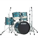 【New Imperialstar - affordable all in one Drum Set】[Imperialstar]「これからドラムを始める方に、使いやすく、耐久性に優れたドラムセットを提供すること」。そのために、これまで培ってきたドラム生産や開発のノウハウを詰め込み、かつエントリークラスのセットとしてお求めやすい価格を実現したのが、このImperialstar（インペリアルスター）ドラムセットです。IP58H6は、設置スペースの限られるような場所でもセッティング可能な、18 口径のバスドラムをベースとし、音程の高低さをより明瞭に付けられる10 と12 口径のタムタムに、14 口径のフロアタムという組み合わせです。スタンダードな22 口径のバスドラムと比較して、タムの高さをより低くしてセットアップ可能で、付属のスネアスタンドもロー・ポジションタイプを採用していますので、身長が高くないプレイヤーにも適しています。ドラム、シンバルをセットアップするためのハードウェア（スタンド）、ドラムペダル、そしてドラムスローンも含んでおり、お好きなブランド、グレードのシンバルと組み合わせてご使用頂けます。●All Poplar Shells (6ply / 8mm)強いアタックと暖かいサウンドを兼ね備えたトーンが魅力のポプラシェルを採用。シェルフィニッシュは木目調のカバリング「コーヒー・チーク・ラップ」を含む4色からお選び頂けます。●Bearing Edgeドラムにおいてベアリングエッジの形状はサウンドを左右する重要な要素の1つ。Imperialstarでは上位機種と同じエッジ形状を採用することで、音抜けの良い、クリアなサウンドを実現します。●Accu-Tune Bass Drum Hoops軽量でありながら抜群の耐久性を誇る、FRP（強化プラスティック）製のバスドラムフープ。安定したチューニングとバスドラムのサウンドを引き締める効果があります。フックレス構造で、ヘッドの交換もスピーディに行えます。●Spur Bracketsバスドラムを支えるスパー・ブラケットには、上級機種と同じ調整方式を採用した、ダイキャスト製ブラケットを装備。確実な固定力と耐久性を実現します。●Double Tom Holder (MTH600)タムタムの固定方式には、上級機種にも採用されているオムニボール方式を採用。無段階調整による微妙なセッティングポジションを実現すると共に、高い固定力も実現しています。●Drum Heads打面ヘッドには厚めのクリアヘッドを採用し、より高い耐久性を実現しました。また、バスドラムヘッドにはリングミュートを装備し、低音のフォーカスされたサウンドが得られます。●Imperialstar Hardwareドラムセット付属のスタンドは、ドラムスローンを除き3脚部がダブルレッグ仕様となっており、シンプルながらも高い安定性を実現しています。ハイハットスタンドにはツインペダル（セットには付属しません）のセッティングの際に便利なSwivel Foot機構を搭載。また、IP58H6（RC）モデルのスネアスタンドには、バスドラムのサイズに合わせてスネアをより低くセット出来るモデルを採用しています。●Drum Pedal & Throne付属のIRON COBRA 200シングルペダルは、フラットなデザインのフットボードと、安定した素直な踏み心地が特徴です。付属のデュアルサイドビーターは、通常はフェルト面を、メッシュヘッドに交換した際は樹脂面でヒットするように調整してください。付属のスローンは13 径のラウンドシートで、安定性に優れたダブルステー構造の3脚部を持つモデルです。＜IP58H6 セット内容＞バスドラム：18×14 w/タムホルダーマウントタムタム：10×7タムタム：12×8フロアタム：14×12スネア：14×5ダブルタムホルダー（MTH600）ドラムスローン（HT25）ドラムペダル（HP200P）ストレート・シンバルスタンドブーム・シンバルスタンドスネア・スタンド（ロー・ポジション）ハイハット・シンバルスタンド＜カラー＞ヘアライン・ブルー（HLB）※本モデルは、上記セット内容のみでの販売のみとなります。ドラム単品、ハードウェア単体（MTH600、HT25、HP200Pを除く）での販売は行いませんのでご了承ください。※画像はイメージです。一部シンバル付きセットの画像を含みます。イケベカテゴリ_ドラム_ドラムセット_TAMA_新品 JAN:4515276674504 登録日:2022/04/21 ドラムセット ドラムキット タマ