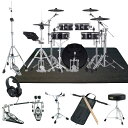 【V-Drums Acoustic Designをご検討の方にオススメのイケベ・オリジナル・スターターセット！】【VAD307 Extra Set / Twin Pedal】電子ドラム本体とメーカー推奨のドラムスタンドをセットにして、さらにセッティング・演奏に必要なツインペダル、スネアスタンド、ハイハットスタンド、スローン（ドラムイス）、ドラムスティック、スティックバッグ、ヘッドフォン、ドラムマットを加えたお買い得なセットです！これさえ買えばすぐに本格的なドラム演奏が始められますよ！＜セット内容＞●電子ドラム---------------＜Roland VAD307＞●ドラムスタンド-------------＜Roland DTS330＞●ツインペダル-----------＜TAMA Iron Cobra 200 [HP200PTW]＞●スネアスタンド-------＜TAMA HS40SN＞●ハイハットスタンド-------＜TAMA Iron Cobra 200 [HH205S]＞●ドラムスローン（イス）--＜TAMA HT130＞●スティック----------------＜ヒッコリー材＞●スティックバッグ---------＜Kikutani ADWC-BAG4＞●ヘッドフォン--------------＜KIKUTANI KHP-001＞●ドラムマット--------------＜Ikebe Original Mat＞※電子ドラム本体以外の付属品は、在庫状況により同等品または同等品以上に代えさせて頂く場合がございます。あらかじめ御了承下さいませ。【木製浅胴シェルを組み込み、アコースティック・ドラムのルックスを保ちつつ省スペースを実現したV-Drums Acoustic Design『VAD307』が登場！】『VAD307』は、これまでのV-Drumsのスタンダード・モデルのキットと同じ設置面積でセッティング可能なV-Drums Acoustic Designです。浅胴シェルはスペースを取らず、軽量であるもののすぐに馴染めるような自然な打感で演奏することができます。タムとシンバルは、ダブル・レッグのコンビネーション・スタンドに取り付ける仕様で、アコースティック・ドラムさながらのルックス。自然で表現力豊かなサウンドの『TD-17』を搭載し、理想的なアコースティック音色と高い演奏性を実現します。＜POINT＞・木製浅胴シェルと、ボール・クランプによるセッティング性／ダブル・レッグによる安定性が向上したスタンドを備えた省スペースのV-Drums Acoustic Designキット。・最新トレンドに合わせて作成した新規キットを、10キット追加。・専用設計の12インチのスネアとフロア・タム、10インチのタム×2台、18インチのバス・ドラムをセット・アップ。・クラッシュ・シンバルとライド・シンバルに薄型パッドの『CY-12C-T』と『CY-14R-T』を採用。・従来のユーザー・サンプルに加えて、26種類を新たに追加。・合計41種類のMFXを搭載し、よりこだわったキット・カスタマイズが可能に。・REVERB、KIT COMP 機能を追加し臨場感のある音づくりにも対応。・スマートフォンなどを接続し、本体から好きな曲を再生できるBluetooth(R) オーディオ搭載。・Roland Cloud Kit Contents 経由で新しいキットを追加可能に。[自宅でのドラム演奏がさらに楽しくなるコンパクトなV-Drums Acoustic Design]『VAD307』は、アコースティック・ドラムさながらのルックスと演奏感を保ちながらコンパクトな設計で、自宅でも気軽にドラム演奏を楽しむことができるV-Drums Acoustic Designです。12インチのスネアとフロア・タム、10インチのラック・タムを2つ、18インチのバス・ドラムを備え、臨場感あふれる演奏空間を作り出しています。木製シェルを使用することで、スティックやビーターで叩いた感覚もリアルで心地よさを感じることができます。[シンバル・パッドがグレード・アップ]『VAD307』のシンバル・パッドには、新開発の薄型シンバル『CY-12C-T』と『CY-14R-T』を採用。ライド・シンバルは14インチにサイズ・アップしつつ、薄型にすることで打感と揺れ方がよりアコースティック・ドラムに近づきました。ロール奏法をはじめとした、ダイナミックなシンバル・ワークも忠実に再現します。またクラッシュ2枚が標準装備なので、シンバルでの演奏表現の幅が広がります。[スマートフォンやタブレットとBluetooth オーディオ接続]『VAD307』は、Bluetoothオーディオ機能を搭載。お持ちのスマートフォンやタブレットを接続して、お好きな曲を再生して一緒に演奏することができます。お気に入りの音楽とセッションできれば、より気持ちよくドラムを叩くことができるでしょう。[Roland Cloud と連携して自分好みに『TD-17』をカスタマイズ]Roland Cloud Kit Contentsにて、『TD-17』専用のキットを順次アップロードします。お好みのキットを選んで、お持ちの『TD-17』に追加することで、ドラム演奏をさらにお楽しみいただけます。●キット構成ドラム・サウンド・モジュール：TD-17(updated) ×1スネア：PDA120LS-BK ×1タム1：PDA100L-BK ×1 タム2：PDA100L-BK ×1 タム3：PDA120L-BK× 1 ハイハット：VH-10 ×1クラッシュ1：CY-12C-T ×1 クラッシュ2：CY-12C-T ×1 ライド：CY-14R-T ×1キック：KD-180L-BK ×1ドラム・スタンド：DTS330(ドラム・コンビネーション・スタンド：DCS-30×3)※SD カードは製品に含まれません。●付属品：音源用マウント、ACアダプター、専用接続ケーブル、接続ケーブル（クラッシュ2用）、ドラム・キー、セットアップ・ガイド、取扱説明書（保証書）●別売品：シンバル・マウント[MDY]シリーズ、パッド・マウント[MDH]シリーズ、パーソナル・ドラム・モニター[PM]シリーズ、Vドラム・アクセサリー・パッケージ[DAP]シリーズ、 Vドラム・マット[TDM]シリーズ、ノイズ・イーター[NE]シリーズ●外形寸法（必要占有面積）：幅1300mm ×奥行き1200mm ×高さ1200mm●主な仕様音源・ドラム・キット数：100（プリセット：70）・音色数：310・インスト・パラメーター：レベル（ボリューム）、パン、チューニング、マフリング、スネア・バズ、ストレイナー・ユーザーサンプル：内蔵メモリー・サイズ＝32Mバイト、ユーザー・サンプル数＝最大100（工場出荷時のユーザー・サンプルを含む）、音の長さ（合計）＝モノ295秒、ステレオ148秒、ファイル形式＝ WAV（44.1kHz、16/24ビット）・キット・エフェクト：アンビエンス＝ 25タイプ、マルチ・エフェクト＝ 41タイプ、パッド・イコライザー＝3バンド（Low、Mid、High、パッドごと）・マスター・エフェクト：イコライザー＝ 2バンド（Bass、Treble）・Bluetooth：対応規格＝ Bluetooth 標準規格Ver 4.2、対応プロファイル＝A2DP（オーディオ）、GATT（MIDI over Bluetooth Low Energy）、対応コーデック＝SBC（SCMS-T 方式によるコンテンツ保護に対応）・内蔵曲：7・ソング・プレーヤー：ファイル形式＝ WAV（44.1kHz、16/24ビット）、MP3 ※ 1・レコーダー：レコーディング方法＝リアルタイム、最大録音時間＝ 60分（一時録音：3分）※ 2 、ファイル形式＝ WAV（44.1kHz、16ビット）・ディスプレイ：128×64ドット（バックライト付）・外部メモリー：SDカード（SDHC対応）・接続端子：TRIGGER INPUT端子＝1（キック、スネア、タム1、タム2、タム3、ハイハット、クラッシュ1、ライド、ライド・ベル、ハイハット・コントロール）（25ピンD-sub タイプ）TRIGGER IN端子＝2（クラッシュ2、AUX）（TRS 標準タイプ）MASTER OUTPUT端子＝2（L/MONO、R）（ステレオ標準タイプ）PHONES端子＝1（ステレオ・ミニ・タイプ）MIX IN端子＝1（ステレオ・ミニ・タイプ）MIDI OUT端子＝1 USB COMPUTER端子＝1・出力インピーダンス：OUTPUT端子＝1k Ω、 PHONES 端子＝94 Ω・入力インピーダンス：MIX IN端子：11k Ω・ USB COMPUTER端子：速度＝Hi-speed USB 、ドライバー・モード＝ジェネリック/ ベンダー、対応通信＝USB-MIDI/USB-Audio ※ 3・USB オーディオ：サンプリング周波数（オリジナル）＝44.1kHz 、サンプリング周波数（サンプリング・レート・コンバータ使用）＝96kHz/48kHz 、録音＝2チャンネル（1ステレオ）、再生＝2チャンネル（1ステレオ）・電源：ACアダプター（DC9V）・消費電流：490mA※ 1：オーディオ・ファイルは SDカードに保存されている必要があります。※ 2：録音にはSDカードが必要です。SDカードがない場合、約3分間の一時録音が可能ですが、本体への保存はできません。※ 3： USBオーディオを使用するには、ベンダー・モードに変更してベンダー・ドライバーを使用する必要があります。イケベカテゴリ_ドラム_エレクトリックドラム_Roland_TD-17_新品 登録日:2022/10/02 電子ドラム デジタルドラム エレドラ ローランド Vドラム Vドラムス Vdrum V-Drum V-Drums Vdrums