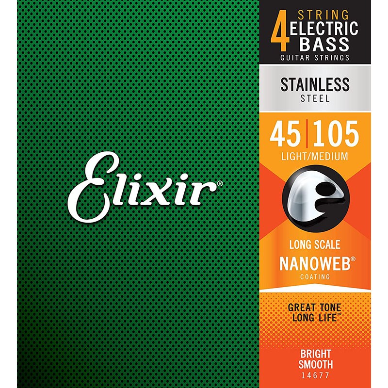 あす楽 ELIXIR Stainless Steel Bass Strings with ultra-thin NANOWEB Coating (Light/Medium Long 045-105) 14677