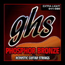 GHS Phosphor Bronze弦は、銅とスズ、リンの合金（リン青銅）を6角コアに巻いた丈夫な弦です。このコンビネーションはリッチでブライトなトーンを長持ちさせてくれます。この製品の巻き弦は不快なオーバートーンを発することなくブライトなトーンを生み出してくれます。Phosphor BronzeMediumゲージ：013/017/026/036/046/056※画像は11-50ゲージですがお届けになる商品は13-56ゲージになります。イケベカテゴリ_弦・アクセサリー・パーツ類_アコースティックギター弦_GHS_新品 JAN:0737681005955 登録日:2019/10/02 アコギ弦 アコースティック弦