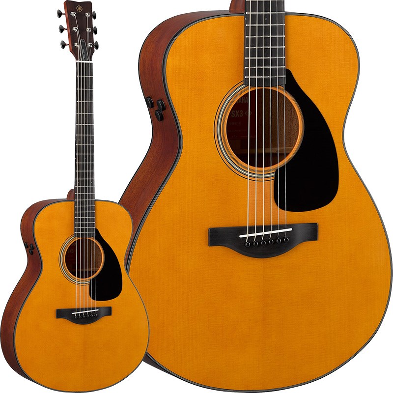 ヤマハフォークギターの原点「赤ラベル」をモダンに進化させた「FG/FS Red Labelシリーズ」YAMAHA FG / FS Red Label「赤ラベル」の通称で親しまれる「FG180」が発売された1966年から現在まで、ヤマハのフォークギターはエントリーモデルからプロフェッショナなモデルまで幅広いラインアップを揃え、多くのプレイヤーから親しまれております。今回登場した「FG/FS Red Labelシリーズ」では、日本人の嗜好に合わせたFGの設計思想を踏襲しつ、現代音楽シーンに合ったサウドとモダンなデザインを追求した、ヤマハファン待望のNEWシリーズとなっております。この新しい「FG/FS Red Labelシリーズ」のサウンドの特徴は、最新の音響解析シミュレーョン技術を駆使した疑似試作と、木工製作による試作工程を組み合わせ改良を重ねた新設計ブレイシングを搭載し、中低域に特長のある生鳴りやサウンド特性を活かしつつ、更なる低域の鳴りを向上させ、ナチュラルなアコースティックギターサウンドを実現しました。シリーズにはノンピックアップのモデルの他に、新開発のピックアプシステム「Atmosfeel（アトモスフィール）」を搭載したエレクトリッック・アコースティックギターもラインアップされております。この新しいピックアップシステムは、ギターの表板振動から得れる高音域を集す特性を活し、従来のピックアプでは拾うことがきなかったギター音成分を自然なニュアンスで再現し、ステージ上でアコースティックギターの持つありのままのサウンド表現を可能にしております。コチラの「FSX3」は、「FG/FS Red Labelシリーズ」の普及タイプ。Atmosfeel（アトモスフィール）ピックアップ搭載、ボディシェイプはフォークタイプを採用しています。主な特長■1. 往年のFGを想起させるデザイン伝統的なVシェイプのヘッド形状にヤマハのシンボルである音叉マークロゴを採用。FGのトレードマークであるトラスロッドカバーには、ヤマハフォークギターの原点となる1966年の文字を刻印し、往年のFGを彷彿させる外観となっています。更に新開発のセミグロス塗装を施しヴィンテージな風合いに仕上げました。滑らかな触感と握り心地の良いネック形状により、高い演奏性を実現。オープンギアペグ、木目調ピックガード等、細部に亘りシンプルかつ飽きの来ないデザインを施しました。■2. 音響解析による各胴型に最適化したサウンドの追求「FG / FS Red Labelシリーズ」は表板シトカスプルース、側裏板マホガニーのオールソリッドを採用。表板には長期間を経た木材と同様の変化を生む当社独自の木材改質技術「Acoustic Resonance Enhancement（A.R.E.）」を施しました。新品でありながら長年弾きこんだかのような豊かな鳴りと、マホガニー材ならではの暖かみのある中低域によるパワフルな響きを実現しています。ブレイシングは最新の音響解析シミュレーションを加えた試作工程を経て、「FG」「FS」それぞれのボディシェイプに対し独自のスキャロップ加工を採用。更にそれぞれの胴型に合わせたサウンド調整を行い、各モデルに最適化されたサウンドを追求。最新の音響解析シミュレーションと熟練のクラフトマンシップの融合により、サウンドと品質の両軸で改良を行い、新たな「FG」「FS」として進化を遂げています。■3. 新開発のAtmosfeelピックアップシステム「FGX」「FSX」のピックアップには新開発の3ウェイハイブリッドシステムAtmosfeel（アトモスフィール）を搭載。Atmosfeelは、薄くて耐久性のある圧電性合成紙を使ったコンタクトセンサーによって、ギターの表板の振動から得られる高音域を集音する特性を活かし、従来のピックアップでは拾うことが出来なかったギターの音成分を自然なニュアンスで再現します。アンダーサドルピックアップで弦の振動を、ボディ内部に装着されたコンデンサーマイクでギター胴内の空気感を、表板裏面のコンタクトセンサーピックアップによって、表板の鳴りをそれぞれ集音し、3つの音を組み合わせることで、ギター本来の自然なアコースティックサウンドを、余すことなく再現します。■4.好みに応じて選択できる幅広い全8モデル展開「FG / FS Red Labelシリーズ」は、2つの胴型と電装仕様の選択が可能な8モデルをラインアップ。パワフルなストロークプレイに応える豊かな低音域が特長の伝統的なウェスタンボディの「FG」、粒立ち良く、ふくよかなサウンドが特長のスモールボディサイズの「FS」をご用意しました。「FG」「FS」両シリーズともに634mmスケールを採用し、握りやすいネック形状とあわせて高い演奏性を実現しています。また、エレクトリック・アコースティック仕様もラインアップしており、お客様の好みや用途に応じてお選びいただけます。#5グレード（FG5，FS5，FGX5，FSX5）は日本国内で熟練した技術者の手により製作された、メイドインジャパンモデルです。※画像はサンプルです。製品の特性上、杢目、色合いは一本一本異なります。胴型: フォークタイプ表板: シトカスプルース単板 A.R.E.裏板・側板: マホガニー単板胴厚: 90-110mm弦長: 634mm全長: 1，021mm指板幅(上駒部/ネック接合部): 44mm/55mmネック: マホガニー指板・下駒: エボニー上駒・下駒枕: ユリア糸巻: オープンギアタイプ塗装: セミグロス仕上げ電装: Atmosfeelピックアップシステムコントロール: EQ(Bass)/Master Volume/Mic Blendライトケース付属イケベカテゴリ_アコースティック／エレアコギター_エレクトリックアコースティックギター_YAMAHA_FG／FS RED LABEL_新品 JAN:4957812665810 登録日:2021/12/12 エレアコ ヤマハ やまは