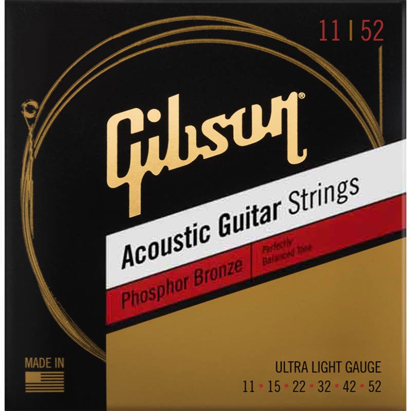Phosphor Bronze Acoustic Guitar Strings Ultra Lightsギブソンのマスター弦楽器製作者の指導の下で開発されたこれらの弦は、リン青銅で巻かれ、ギターに明るいアタックと持続的な暖かさを与え、究極のアコースティックサウンドを提供します。あらゆる演奏スタイルに適したギブソンリン青銅ストリングは、コーティングされていないため、本格的なアコースティック感が得られます。■Gauges:・[SAG-PB11 Ultra Lights（.011 .015 .022w .032w .042w .052w）イケベカテゴリ_弦・アクセサリー・パーツ類_アコースティックギター弦_Gibson_新品 JAN:4580228784518 登録日:2020/10/05 アコギ弦 アコースティック弦 ギブソン ぎぶそん