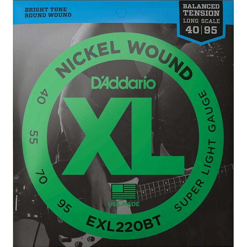 D’Addario Balanced Tension StringsD’Addario Balanced Tension エレキベース弦は、数学的に算出された最適ゲージの組み合わせにより、優れたコントロール性と快適な演奏性を実現したものです。従来のXLニッケルワウンド弦のトーンに加え、チョーキング、カッティング、フィンガリング、スラップといった様々な奏法時もバランスよく、同等の感触でダイナミックなコントロールが可能です。XLニッケルワウンド弦は、「The Player's Choice」として世界中のあらゆるジャンルのベースプレイヤーに選ばれているベース弦です。XLシリーズのワウンド弦は全て、デジタル制御された機械で作られており、優れたピッチ、クリアな基音、他に比べるもののない一貫性を保証するものとなっています。各弦は、際立ったブライトさで、マグネティックピックアップとの相性抜群のニッケルプレートスチール製の巻線が使用されており、その多彩なトーンで幅広いジャンルのプレイヤーに好まれています。・Balanced Tensionセットは、チョーキング、カッティング、フィンガリング、ピッキング、どのような奏法においても均等にバランスのとれたテンションとなっています。 ・ニッケルプレートスチール製のラウンドワウンド弦で、際立ったブライトなトーン。 ・環境に優しく、耐食性に優れたパッケージで、いつでも開けたて、新鮮な状態で使用可能。 ・アメリカ製で高品質、高性能。 ・ゲージ: .040/.055/.070/.095Balanced Tension Strings Sets ミュージシャンと数学が密接に関わる、というのは極めて稀なケースですが、それが実現したのがこの新シリーズです。Balanced Tension XLシリーズは、D’Addarioが従来のセット弦の持っている問題に対して用意した解決策です。 長年に渡って愛用されてきた通常セット弦のゲージは、何十年にも渡る試行錯誤の末に決定されたもので、その背景に論理的な根拠というものはほとんどありませんでした。そのため、これらのセット弦のテンションには大きなバラつきがあり、弦によって「固い(tighter)」、「緩い(looser)」といった違いが感じられました。このようなテンションのバラつきは、意識的、または無意識に、プレイヤーの演奏技術に影響するものとなっていました。D’Addarioでは、何十年にも渡って各弦のテンションをパッケージに記載してきました。また10年以上前に「テンションガイド」を作成、このような弦のテンションに関する情報を発信してきました。このガイドブックは、弦のテンションに関心を持ったユーザーや、製品の技術的な側面に興味を持つユーザーの疑問に答えるものとして、今も活用され続けています。そしてこのガイドがきっかけとなり、メール、ソーシャルメディア、ネット上の製品フォーラムにおいて、このようなテンションのバラつきは何とかならないのか、という何百件もの問い合わせがD’Addarioに寄せられました。これに応えるために、D’Addarioのエンジニアチームが音楽と数学を組み合わせ、新たに作り上げた究極の解決策が「Balanced Tension XLシリーズ」なのです。イケベカテゴリ_弦・アクセサリー・パーツ類_ベース弦_D’Addario_新品 JAN:0019954984472 登録日:2013/03/15 ベース弦 ダダリオ