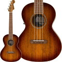 南カリフォルニアの有名なサーフスポットから名を取ったRincon Ukuleleは、エレガントなスタイルで最高の機能が備わるテナーサイズのウクレレで、豊かで深みのあるユニークなサウンドを聴かせます。アンプを通したラウドなサウンドを求めるプレイヤーにとって、Fender FE-U01オンボード・プリアンプを搭載したRinconは最適です。オバンコール材を使用したナチュラルな外観が特徴的なウクレレで、ソリッドトップは十分な音量感と、深みのあるサウンドを響かせます。ノータイブリッジ、ボーンナットとサドル、目を引くアバロンロゼットがモダンなデザインに華を添え、ヴィンテージスタイルのクローズドバック型チューニングマシンが付く4連ペグ式ヘッドストックが、クラシックなルックスを実現しています。※画像はサンプルです。製品の特性上杢目は一本一本異なります。※こちらの商品はお取り寄せ対応商品となりますメーカーに在庫のご用意がございます際は、通常1週間程でのお取り寄せが可能でございます。メーカーに在庫のご用意がございません際は、数ヶ月お時間を頂く可能性がございます。詳しい在庫状況・納期につきましては、お問い合わせください。スケール：17 (432 mm)ネック：Natoネックフィニッシュ：Satin Urethaneフィンガーボードラジアス：Flatフィンガーボードの素材：Walnutポジションインレイ：White Dotフレット数：19ナット：Boneナット幅：1.375 (35 mm)ナットの素材：Boneボディ：Ovangkolボディフィニッシュ：Open Pore Satinボディシェイプ：Tenor Ukuleleボディトップ：Ovangkolボディバック：Ovangkolボディサイド：Ovangkolボディ素材：Ovangkolブレイシング：Fanロゼット：Abaloneブリッジ：Walnut， Pull-throughBRIDGE PINS：N/Aハードウェアフィニッシュ：Nickelチューニングマシーン：Sealed Nickelストリング：Standard Tenor Ukeコントロール：Volume， Tone， Integrated Electronic Tuner with On/Off Switch， Low Battery Indicator LightSPECIAL ELECTRONICSFender(R) FE-U01 Preampソフトケース付属イケベカテゴリ_ウクレレ_テナー・ウクレレ_Fender Acoustics_新品 JAN:0717669535223 登録日:2023/09/10 ウクレレ テナーウクレレ フェンダー ふぇんだー