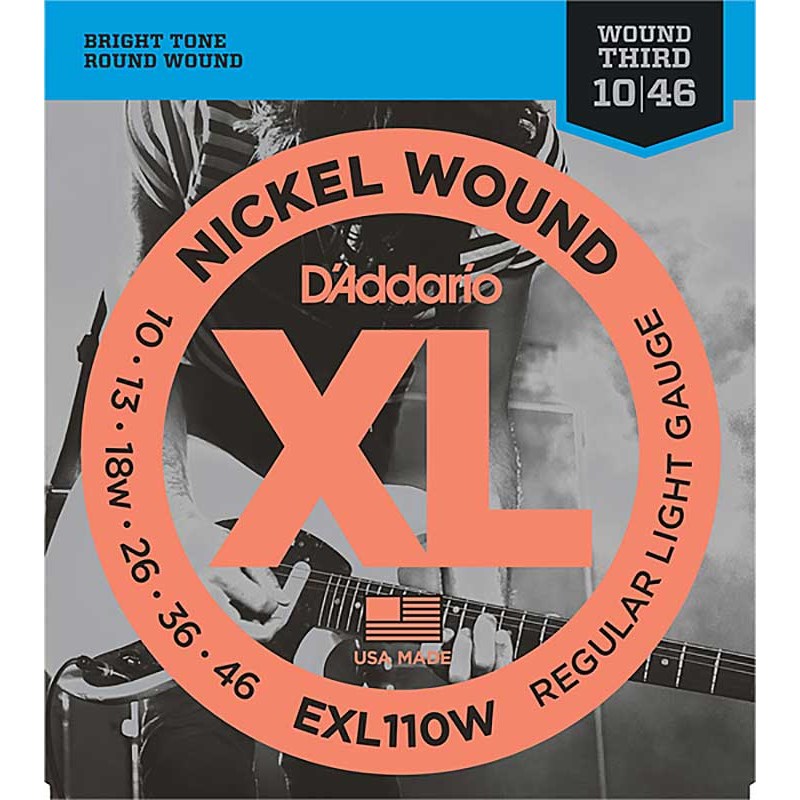 D’Addario XL Nickel Electric Guitar Strings EXL110W (Regular Light， Wound 3rd/10-46)