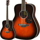 ヤマハの大定番FG/FSシリーズがリニューアル！YAMAHA ACOUSTIC GUITAR FG SERIES1966年にヤマハ初の国産フォークギター「FG180」「FG150」が誕生してから、2016年で50周年を迎えます。その間、ヤマハは初心者用入門モデルからプロ用のモデルまで幅広いニーズに応えながら常に品質向上と技術革新を続け、さまざまな音楽シーンを支えてきました。2016年新たに生まれ変わった『FG/FSシリーズ』は、ラインアップの全モデルを一新。新たにデザインしたブレイシング（響棒）により中低音を強化し、さらに力強いサウンドを実現しました。そして、2種類のボディシェイプに加え、豊富なカラーバリエーションを用意し、幅広いプレーヤーのニーズに応えます。■新たにデザインしたスキャロップドブレイシングにより中低音を強化最新の技術を用いてシミュレーションと分析による試行錯誤を重ね、新たなデザインのブレイシングを開発しました。これにより、表板の耐久性を維持しながら、中低音域から低音域において、より力強い音と豊かな響きを実現しました。■好みに応じたモデルが選べる豊富なラインアップ『FGシリーズ』は伝統的なウエスタンボディのモデルです。パワフルな低音域とクリアな高音域を持つ立ち上がりの早いサウンドに、さらに磨きを掛けました。『FSシリーズ』は、小ぶりのボディと短い弦長により抜群の演奏性を誇ります。新モデルではボディを薄くし、さらに扱いやすくなりました。粒立ちの良さとふくよかさを併せ持つサウンドが特長です。また、両シリーズともに豊富なグレードとカラーバリエーションを用意しており、全23モデルから好みに応じたモデルを選ぶことができます。※本商品は店頭展示されていない場合がございます。試奏希望の際は予め店舗までお問合せくださいますようお願いいたします。胴型: トラッドウエスタンタイプ胴厚: 100〜118mm弦長: 650mm表板: スプルース単板裏板・側板: ローズウッドネック: ナト—指板・下駒: ローズウッド糸巻: ダイキャスト・クローム塗装: グロス仕上げソフトケース付き■カラー:・TBS （タバコブラウンサンバースト）※画像はサンプルです。製品の特性上、杢目・色合いは1本1本異なります。イケベカテゴリ_アコースティック／エレアコギター_アコースティックギター_YAMAHA_FG SERIES_新品 JAN:4957812597357 登録日:2023/05/22 アコースティックギター アコギ ヤマハ やまは