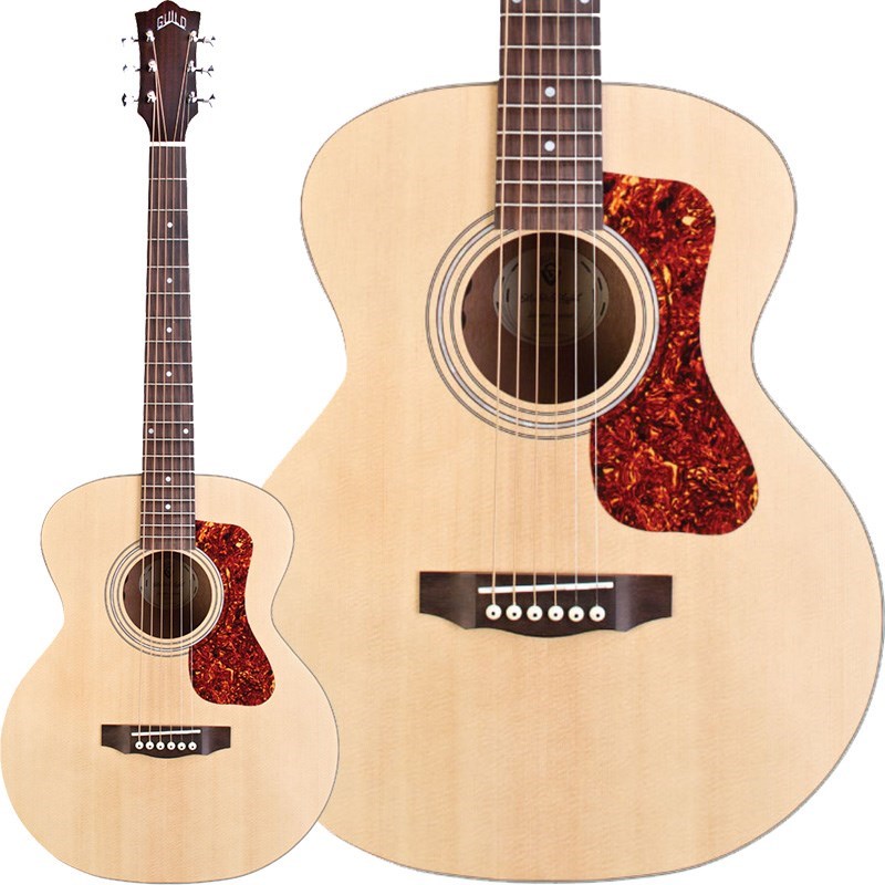 店頭チョイキズ超特価！JUMBO JUNIOR MAHOGANYGuild Acoustic Guitar Westerly CollectionJUMBO JUNIORは1954年にリリースされた、GUILDの代表的なボディシェイプであるジャンボシェイプをよりコンパクトに再設計したモデルです。ボディサイズを小さくしただけでなく、全長940mm、603mmのショートスケールに設計し、想像以上にコンパクトに仕上げました。シリーズの特徴であるボディバックの大きなアーチによる豊かで温かみのある鳴りと、43mmのナット幅による高い演奏性を両立させました。更に、ARCHBACKSシリーズ共通のGUILDオリジナルピックアップ「AP-1」を搭載。お部屋での演奏もちろん、レジャーにも最適です。※画像はサンプルです。製品の特性上、杢目、色合いは一本一本異なります。トップ：ソリッドシトカスプルースサイド＆バック：マホガニーネック：マホガニーフィンガーボード：ローズウッド全長：940mmスケール：603mm （ショートスケール）ナット幅：43mmフィニッシュ：マットGuild Deluxe Gig Bag付属イケベカテゴリ_アコースティック／エレアコギター_エレクトリックアコースティックギター_GUILD_アウトレット JAN:0809870307376 登録日:2024/02/11 エレアコ ギルド