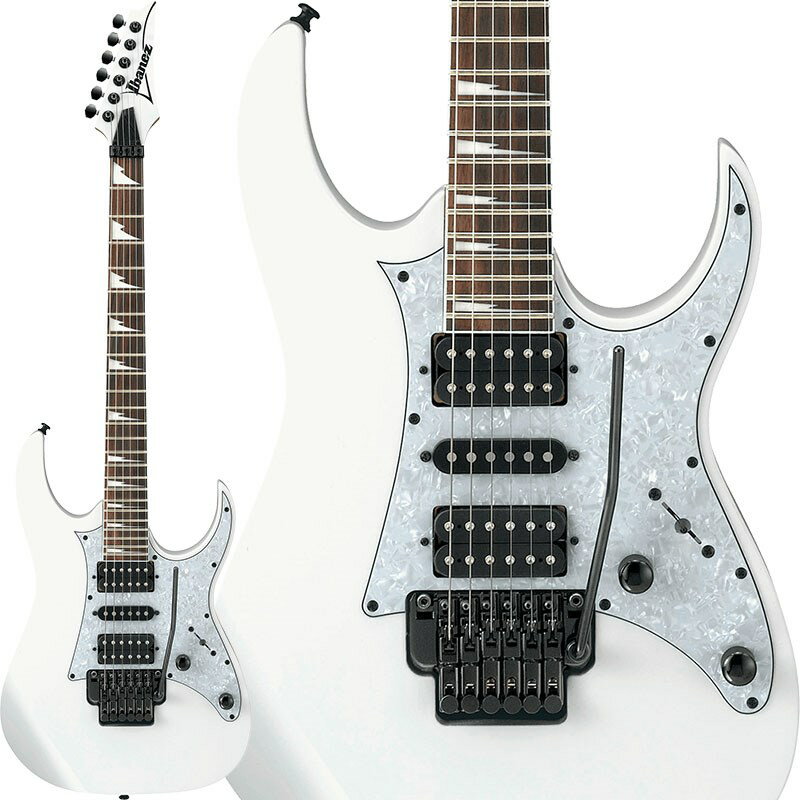 Ibanez RG Basic ModelいまやRGでもっともベーシックなスタイルとなった定番モデルIbanezの代名詞と評されることの多いRG。それはメタル・ミュージックを念頭に、スピーディあるいはテクニカルなプレイへの対応と質実剛健なデザインとを併せ持って生み出されたモデルです。2015年ラインナップするレギュラーRGモデルは、プライスゾーンのみに着目した定番製品としてではなく、これまで以上に1本1本の個性を意識し、加えて再度ユーザー・フレンドリーに注目した製品として完成しています。● ホワイト・ボディ＆ホワイト・パーロイド・ピックガードにマウントしたH-S-Hピックアップの定番スタイル● 弦交換/ チューニングの際にはもちろんのこと、プレイ中に弦が切れたときなどにも大いにその効果を発揮する、ゼロ・ポイント・システム搭載● Ibanez 伝統のトレモロ・ブリッジEDGEの流れを汲むナイフエッジ支点構造のEdge-Zero IIトレモロ・ブリッジ● ゆたかな中低音域特性のメランチ材ボディ● Djentシーンで培った経験から産み出される、音の輪郭を失わない低音域とキレのよい高音域が特徴のオリジナルQuantumピックアップ※画像はサンプルです。木目・色味は個体差により異なります。Neck: 1pc Wizard III Maple neckBody: Meranti bodyFingerboard: Jatoba fingerboardBridge: Edge-Zero II tremolo bridge w/ZPS3FeNeck Pickup: Quantum (H) neck pickupMiddle Pickup: Quantum (S) middle pickupBridge Pickup: Quantum (H) bridge pickupHardware Color: Blackソフトケース付き■Color:・WH (White)イケベカテゴリ_ギター_エレキギター_Ibanez_新品 JAN:4515110714991 登録日:2015/01/16 エレキギター アイバニーズ イバニーズ