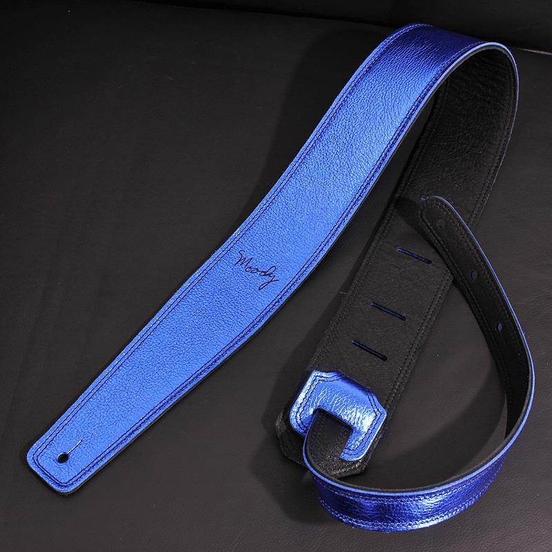 Handmade Leather Straps Leather & Leather Series 2.5inch Standard Tail 【 Metallic Royal Blue / Black 】 Moody (新品)