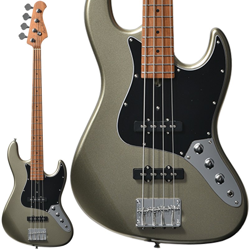 ■商品紹介高いコストパフォーマンスを誇るユニバースシリーズにWJBシェイプボディ&ローステッドメイプルを採用した「WJB-1DX RSM/M」が登場！本モデルのために新調したカラーラインナップにより定番のカラーからメタリック系まで幅広いラインナップとエントリークラスでありながらもプレイアビリティを追求した仕様。ボディにはBacchusのロングセラーモデルであるWOODLINEのスリムなシェイプを採用し、やや小ぶりなディンキーシェイプのボディにすることで、抱えやすさや取り回しの良さを持つ仕様となっています。ネックと指板にはローステッドメイプルを使用。高温の加熱処理で材の中の水分や油分を揮発させることにより剛性を高めた材で、豊かな生鳴りと経年変化したビンテージのようなこなれたトーンを生み出します。ヒール部に「ヒールレスカット」を施し、ブッシュボルト部分にもわずかに施したコンター加工が、ハイポジションの演奏時もスムーズなフィンガリングを可能とする仕様で、ハイエンドモデルなどでも多く採用されています。また、耐摩耗性に優れた「ステンレスフレット」を採用。一般的なフレットの素材であるニッケルシルバーより硬度が高く、フレット山が減りにくいため比較的長期間での使用が可能。サウンド面でも粒立ちの良さに定評があり、分離感のある明瞭な音色が特徴です。「BJB」等のJBスタイルと比較して、よりスリムで取り回しの良いボディスタイルは快適な演奏性を実現しており、老若男女問わず高い人気を誇ります。もちろん、クオリティには定評のあるブランドなので、その完成度もこの価格では信じられないほど！これからベースを始めようとお考えの方には是非ともオススメしたい1本です。※画像はサンプルです。製品の特性上、木目や色合いは1本ごとに異なります。■仕様詳細SPECIFICATIONBody: PoplarNeck: Roasted MapleFingerboard: Roasted MapleBridge: Vintage Fixed TypeMachineheads: Open Gear TypeFret: Stainless SteelPickup: Original JB TypeControl: 2Vo，1ToneScale: 864mm(34inch)Fingerboard Radius: 305RWidth at Nut: 38.0mmFinish: Polyurethaneソフトケース付属検索キーワード：イケベカテゴリ_ベース_エレキベース_JBタイプ_Bacchus_UNIVERSE SERIES_新品 SW_Bacchus_新品 JAN:4571470404002 登録日:2024/08/21 エレキベース バッカス