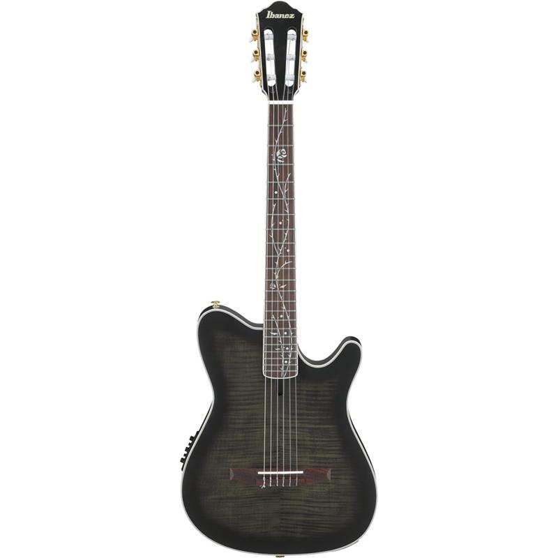 ■商品紹介Tim Hensonモデル新製品！2026年9月末頃順次入荷予定！ギター・インスト・ジャンルをけん引し続けるバンド：Polyphiaのギタリスト、Tim Hensonモデル！・ボディTOPにフレイム?メイプル材を採用し、シースルー?カラーでフィニッシュした新モデル・サイド?ポート（側面孔）を装備したFRシェイプ?ホロウ?ボディ（w/ファン?ブレーシング）シングルカットのIbanezオリジナルFRシェイプを基に、クラシック・ギターでは一般的なファン・ブレーシングをトップ（表甲）に備えた厚さ約50mmのホロウ構造ボディです。ボディ表側にサウンド・ホールは有りませんが、プレイヤー側のボディ・サイドにサウンド・ポートを装備しています。エレキ・ギターと比べて大きく差のない構え心地で且つナチュラルなナイロン・サウンドを体感しやすい設計です。。・46mm幅ナット / 400mmR指板ナット幅は一般的なクラシック・ギターとエレキ・ギターの中間、指板には400mmのRを付けています。Timのようなエレクトリック・ギター・プレイヤーの演奏を想定し、スムーズなフィンガリングを実現するためにクラシック・ギターとは一線を画すスペックとしました。また、ナイロン・エレクトリック・ギターという新しいカテゴリを拓く本機は、バズ音すら厭わない（一般的なクラシック・ギターと比べると）やや低めの弦高設定を選択しています。・Tree of Death指板インレイIbanezを象徴する指板インレイと対を成すかのようなネーミングとデザインは、Tim本人の発想で実現したTODモデルを象徴する特別なスペックです。・Fishman Sonicore ピックアップ & Ibanez AEQ210TF プリアンプ w/オンボード?チューナーピックアップはアコースティック・サウンドを素直に増幅するFishman S-COREを採用しています。※画像はサンプルです。製品の特性上木目は一本一本異なります。■仕様詳細Body Shape：FRH bodyTop：Flamed MapleBack & Sides：SapeleBracing：Fan Bracing for FRHNeck：C Shape / Nyatoh Fretboard：RosewoodBridge：Rosewood Body Binding：Pearloid Inlay：Tree of Death inlayTuning Machine：Gold Classical tunersNut Material：BoneSaddle Material：BonePickup：Fishman(R) S-Core pickupPreamp：Ibanez AEQ210TF preamp w/Onboard tunerOutput Jack：1/4outputsNUT Width 46mmソフトケース付属検索キーワード：イケベカテゴリ_アコースティック・エレアコギター_エレガット_Ibanez_新品 SW_Ibanez_新品 JAN:4549763398987 登録日:2026/07/01 エレアコ アイバニーズ イバニーズ