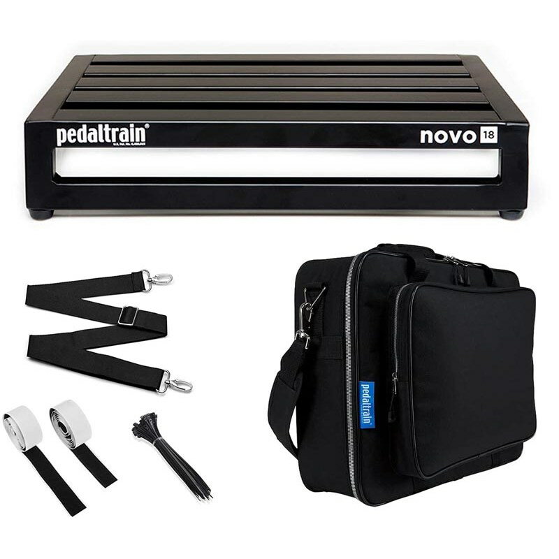 ■商品紹介Novo（ノヴォ）シリーズ5段のレールで構成されたNovoシリーズは、Classicを基に昨今の需要に合わせてデザインされた最新シリーズです。スイッチャーを使用するプレイヤーにも最適なデザインとなっています。 一番奥の段のレール間隔を広げ、全体の奥行きを長くすることで、より大きな電源ユニットを装着しやすくしました。PT-N32-TCWは車輪つきツアーケース付属モデルのため、Helix（560 x 300 x 91）＋エクスプレッション＋コンパクトエフェクターなど大型で重量のあるシステムの運搬も快適にします。【ソフトケース】充分な厚みと全方面を囲うクッション、そして天面と底面の両方に入ったパネルでペダルを保護。最もパーツ負荷の大きいジッパー部には、世界的なシェアを誇るSBS製の金属ファスナーを新たに採用。高い耐久力でジッパー破損の問題を回避します。撥水仕様。Novo 18　製品概要・エフェクターを約12個搭載可能。Novo 18ペダルボード　スペシフィケーション・レーン数：5・傾斜あり・寸法：45.7 cm x 36.8 cm x 8.9 cm・重量：1460gソフトケース　スペシフィケーション・ソフトケース外寸：51.4 cm x 43.1 cm x 13.9 cm・総重量（ボード込）：1680g付属品・Novo 18ペダルボード・ソフトケース（ストラップ付）・マジックテープ（約223cm）・結束バンド※サブ画像は設置イメージです。付属致しません。※付属ケースの仕様は予告無く変更となる可能性がございます。予めご了承下さい。検索キーワード：イケベカテゴリ_エフェクター_エフェクトボード・ラックケース_エフェクトボード_Pedal Train_新品 SW_Pedal Train_新品 JAN:0817709000336 登録日:2020/05/24 エフェクトボード エフェクトケース エフェクターケース
