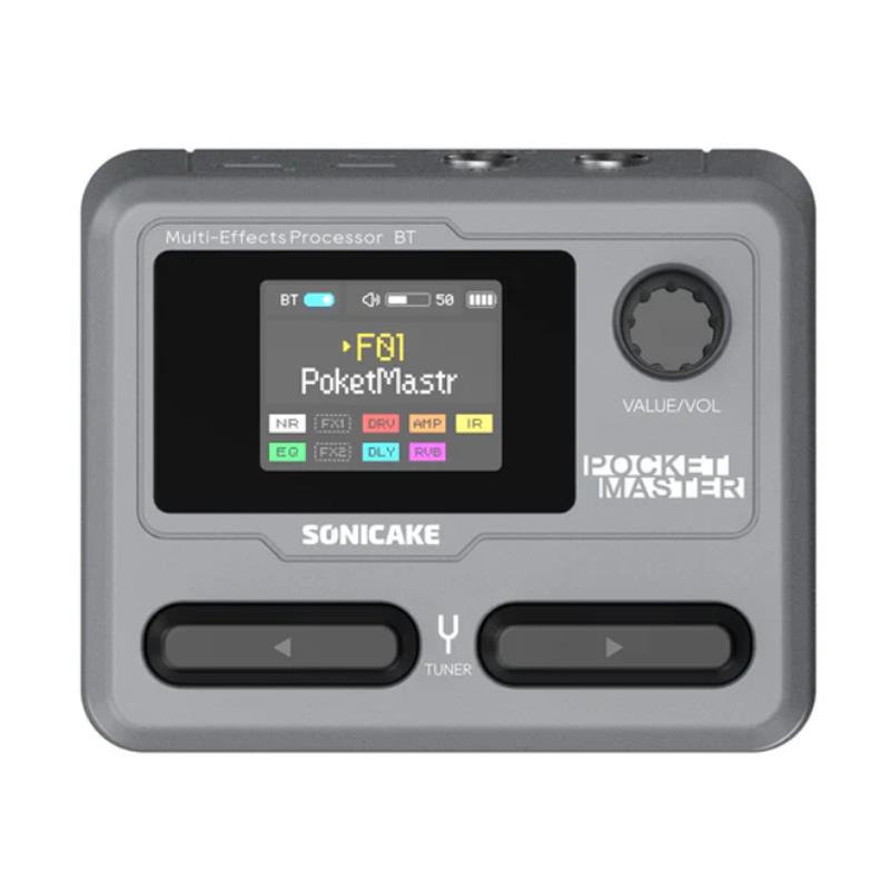 ■商品紹介Pocket Master（ポケットマスター）は、コンパクトなマルチエフェクターで、強力な回路設計と高品質なデジタルエフェクトを備えています。100種類以上の多彩なエフェクトを搭載しており、エレキギター、アコースティックギター、ベース、さらにはキーボードなど、さまざまな楽器に対応します。あなたの演奏をより魅力的なサウンドにします。特徴・高品質なトーンを生み出す優れたホワイトボックス・デジタルモデリング技術・24ビット / 44.1kHzの信号処理・100種類以上の高品質エフェクト・エフェクトチェーンの編集が可能・伝説的なギター / ベース / アコースティックアンプ20種類を搭載・5つのユーザーIRを保存可能・ステレオオーディオストリーミング対応のUSBオーディオインターフェース機能・100種類のプリセット（工場出荷50種類、ユーザープリセット50種類）・99種類の高品質ドラムパターン・内蔵クロマチックチューナー・直感的に操作できるWindows / Mac / iOS / Android用エディター・1/4インチ ステレオ出力 / ヘッドフォン出力■仕様詳細仕様・A/D/Aコンバーター: 24ビット・サンプリングレート: 44.1 kHz・ダイナミック・レンジ: 103dB・モジュール: 9（同時使用可能）・アナログ入力端子　　ギター入力: 1/4 アンバランス（TS）　　入力インピーダンス: 1MΩ・アナログ出力端子　　ヘッドフォン出力: 1/4 ステレオ（TRS）　　ヘッドフォン出力インピーダンス: 100Ω・デジタル接続　　USBポート: USB 2.0 Type-C・USB録音仕様　　サンプルレート: 44.1 kHz　　ビット深度: 16ビット・電源仕様: USB Type-C、DC 5V・内蔵リチウムバッテリー: 1000mAh・寸法: 103.5mm（幅）× 85mm（奥行）× 28.5mm（高さ）・重量: 194g・TELEC 認証: R220-JP9222検索キーワード：イケベカテゴリ_エフェクター_ギター用エフェクター_マルチエフェクター_SONICAKE_新品 SW_SONICAKE_新品 JAN:0843037102572 登録日:2025/08/06 マルチエフェクター ソニケーキ