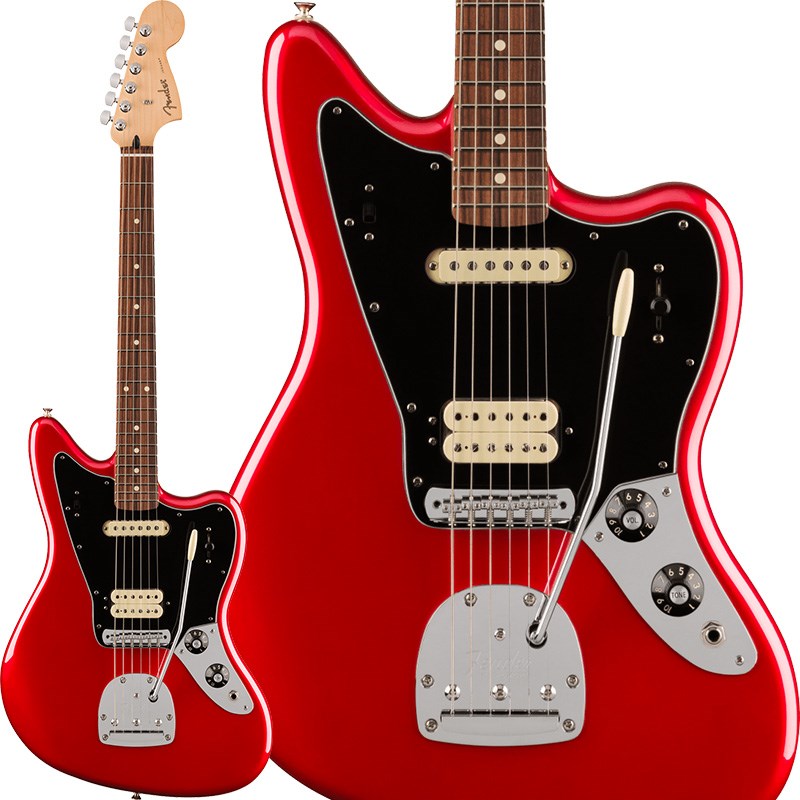 ■商品紹介Fender Player Seriesフェンダーのクラシックサウンドにモダンなタッチを加えた、スタイリッシュなPlayer Jaguarは、ユニークでしなやかな弾き心地を提供し、新たなコードやメロディに挑戦したり、様々なトーンを追求したくなるギターです。クロームメッキのアクセントがステージ映えするPlayer Jaguarは、音楽の新しいジャンルを切り開いてきた数多くのアーティストにインスピレーションを与えてきた、本物のサウンドと機能、フィーリングを備えています。※画像はサンプルです。製品の特性上、杢目、色合いは一本一本異なります。■仕様詳細Body Material: AlderBody Finish: Gloss PolyesterNeck: Maple， Modern CNeck Finish: Satin Urethane Finish on Back of Neck with Gloss Urethane Headstock FaceFingerboard: Pau Ferro， 9.5 (241 mm)Frets: 22， Medium JumboPosition Inlays: White DotNut (Material/Width): Synthetic Bone， 1.650 (42 mm)Tuning Machines: Standard Cast/SealedScale Length: 24 (610 mm)Bridge: 6-Saddle Vintage-Style Adjustable with Floating Tremolo TailpiecePickguard: 3-Ply BlackPickups:Player Series Alnico 3 Jaguar Humbucking (Bridge)Player Series Alnico 2 Jaguar Single-Coil (Neck)Pickup Switching: 3-Position Blade:Position 1. Bridge PickupPosition 2. Bridge and Neck PickupsPosition 3. Neck PickupAuxiliary Switching: 2-Position Slide for Bridge Humbucking Coil SplitControls: Master Volume， Master ToneControl Knobs: Skirted Amp KnobsHardware Finish: Nickel/ChromeStrings: Fender USA 250L Nickel Plated Steel (.009-.042 Gauges)ソフトケース付属検索キーワード：イケベカテゴリ_エレキギター_JGタイプ_Fender MEX_Player_新品 SW_Fender MEX_新品 JAN:0717669577063 登録日:2023/05/24 エレキギター フェンダー ふぇんだー フェンダーMEX フェンダーメキシコ