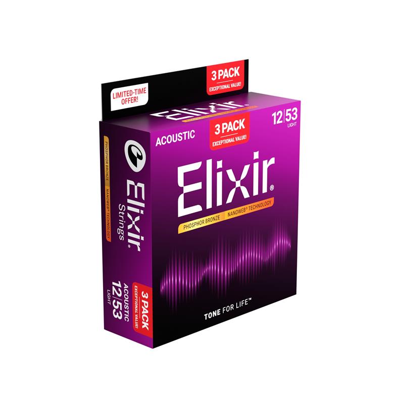 #16569 [#16052 NANOWEB Light Phosphor Bronze/12-53 x3セット] 【今だけお得な3set Pack】 ELIXIR (新品)