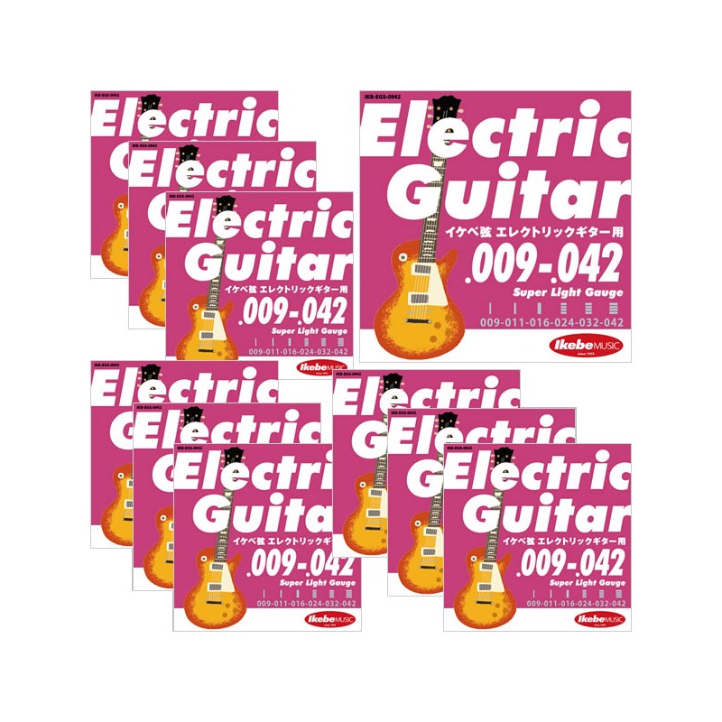 翌日配達 Electric Guitar Strings イケベ弦 エレキギター用 009-042 [Super Light Gauge/IKB-EGS-0942] ×10セット Ikebe Original (新品)