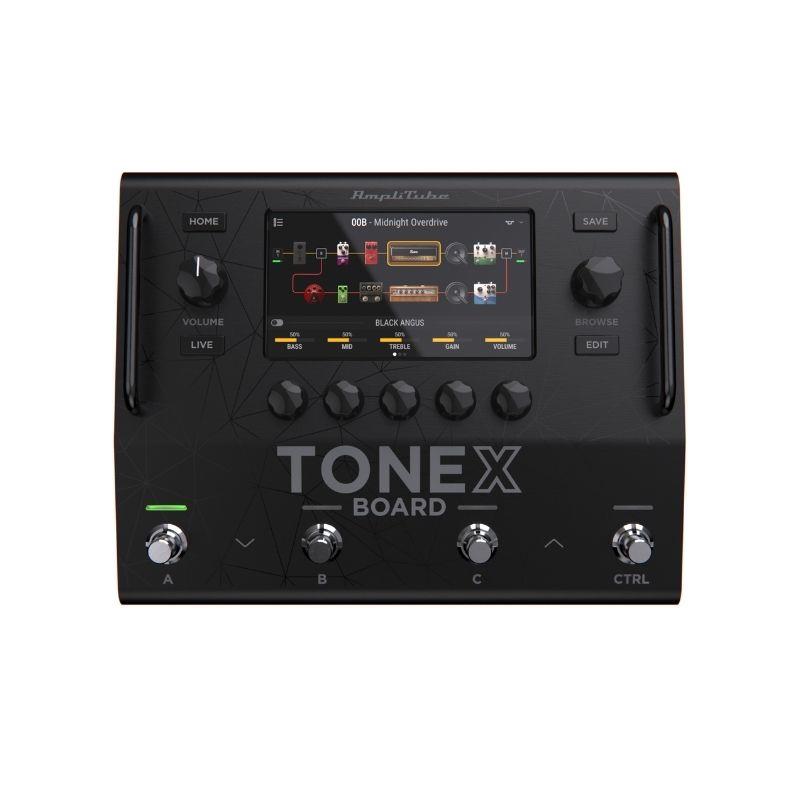 ■商品紹介TONEX Boardは、IK Multimediaが誇る最先端のAIモデリング技術を結集したTONEXファミリーの最高峰ギター/ベース用プロセッサーです。アンプ、キャビネット、ストンプボックスの微妙なニュアンスまで忠実に再現するHyper-realistic AIモデルに加え、70種類以上の高品位エフェクトや独自のVIRキャビネット技術を凝縮。ライブステージから本格的なスタジオワークまで、あらゆる演奏環境において妥協のないサウンドメイクと抜群の操作性を提供します。【主な特徴】■5インチカラータッチスクリーンと直感的な操作性視認性に優れる5インチ高解像度カラータッチスクリーンと5つのエンコーダーを搭載。ライブ演奏中やスピーディーなエディットが必要な現場でも、ストレスのないシームレスなパラメーター調整が可能です。■圧倒的な拡張性を誇るトーンエンジンとエフェクト群1プリセット内で最大4つのTone Model（1シグナルパスあたりアンプ1基+ストンプ1基）を同時処理可能。12個のエフェクトスロットにはAmpliTube由来のモジュレーション、ディレイ、リバーブなど70種類以上の高品位エフェクトを配置でき、自由度の高いスプリット/ミックス設定に対応します。■多様なパフォーマンスに対応する3つの動作モードHome、Live、Editの3つのワークフローモードを切り替えて使用可能。プリセットモード、シーンモード、ストンプモードを足元のフットスイッチで直感的に切り替えられるため、楽曲の展開に応じた柔軟なシステム制御を実現します。■プロフェッショナルな入出力と柔軟なルーティング2系統の独立したステレオ出力（XLR/TRS）にはそれぞれ独立したパラメトリックEQを装備。ステレオFXループはシグナルチェーンの任意の位置に配置できるほか、2つの独立したモノラルFXループとしても機能します。さらに2系統のエクスプレッションペダル端子やフルMIDI対応により、システム全体の中核として圧倒的なコントロール性能を発揮します。■TONEX MAXおよびAmpliTube 5 MAXを標準付属Mac/PC対応のTONEX MAX Player、Modeler & Editor（v2）およびAmpliTube 5 MAXが付属。オンラインプラットフォームToneNET上に公開されている60，000種類以上のTone Modelへアクセスでき、無限の音作りの可能性を開きます。■仕様詳細【主なスペック】・周波数特性：5Hz〜24kHz・ダイナミックレンジ：123dB・AD/DAコンバーター：24-bit/192kHz・入力端子：インプット（TS）×2、リターン（TS）×2、MIDI In（5-pin）×1、エクスプレッションペダル（TRS）×2・出力端子：メインアウト（XLR）×2、ラインアウト（TRS）×2、センド（TS）×2、MIDI Out/Thru（5-pin）×1・USB端子：USB-C（4in/2outオーディオインターフェース機能対応、44.1kHz/24-bit）・ディスプレイ：5インチ高解像度カラータッチスクリーン・電源：9V 3A DC検索キーワード：イケベカテゴリ_エフェクター_ベース用エフェクター_ベース用マルチエフェクター_IK Multimedia_新品 SW_IK Multimedia_新品 JAN:4530027197965 登録日:2026/08/28 IKマルチメディア IK