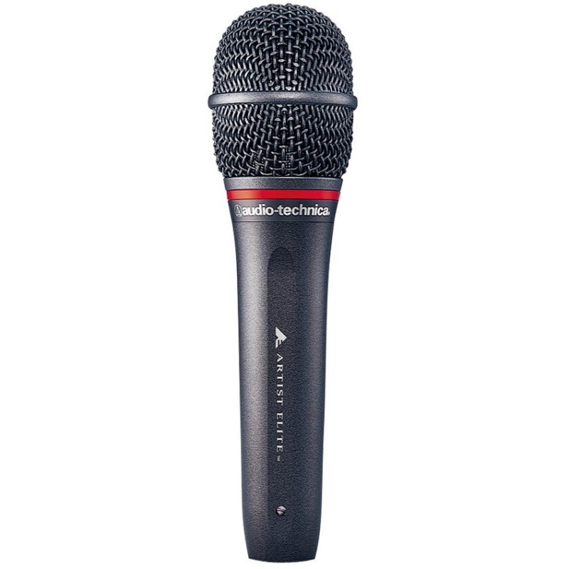 ■商品紹介●高感度の新型ユニットによるスピード感豊かでキレのよい　サウンドが持ち味のボーカルマイクロフォンです。●ボディーを二重構造にしたDual Acoustic Chamberに　よって、理想的な音響特性と優れたハンドルフィーリングを　両立させています。● 鋭い指向特性、ハウリングやポップノイズに対する無類の　強さ、丈夫さなど、プロフェッショナルが必要とする要素を　すべてそなえ、ハイレベルでバランスさせています。●柔軟性が高いラバー素材「Quiet Flex」製のマイクホルダー付です。◆型式 ダイナミック型 ◆指向特性 ハイパーカーディオイド型 ◆周波数特性 60〜15，000Hz ◆感度（0dB＝1V/1Pa、1kHz） −55dB ◆出力インピーダンス 250Ω平衡 ◆仕上げ シアターブラックつや消し焼付塗装 ◆質量 310g ◆付属品 マイクホルダー、マイクポーチ検索キーワード：イケベカテゴリ_レコーディング_マイク_ダイナミックマイク_audio-technica_新品 SW_audio-technica_新品 JAN:4961310096427 登録日:2009/09/29 マイク ダイナミックマイク オーディオテクニカ