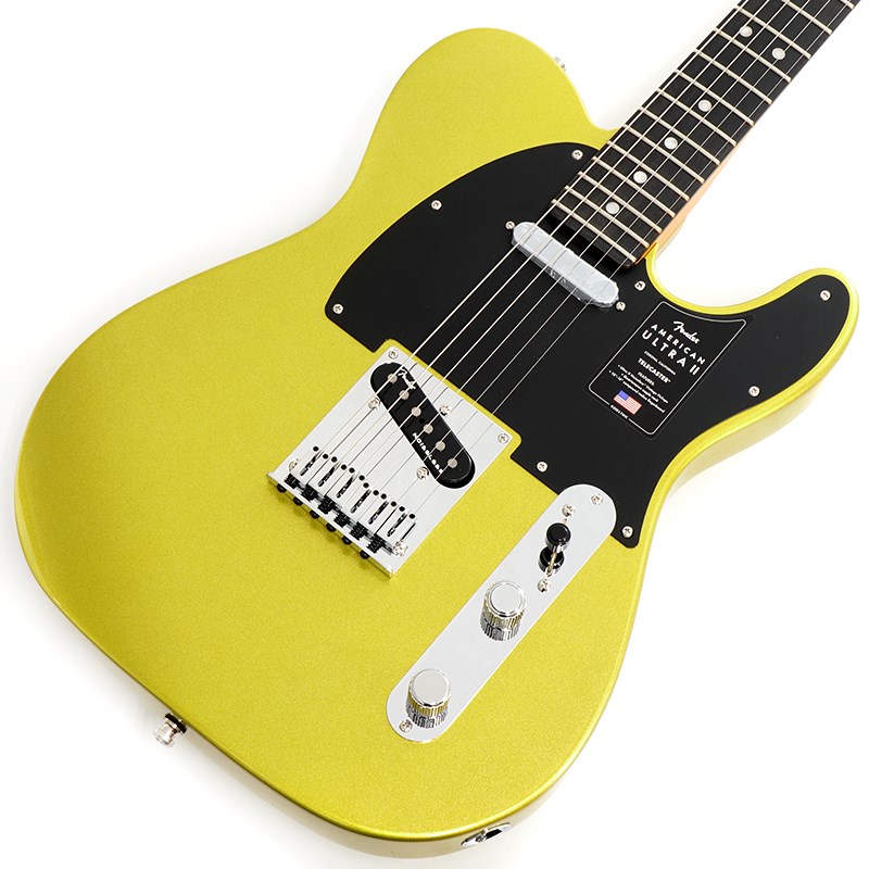 ■商品紹介Fender USA American Ultra II Series最高かつ最新の性能を求めるプレイヤーのために開発されたAmerican Ultra IIは、フェンダーの最も先進的な製品シリーズです。American Ultra IIのギターとベースは、プレミアムな素材、精巧なクラフトマンシップ、そして最先鋭のデザインを特徴としています。常に進化しながらも、長く使用できる品質を持ち、楽器の最先端を駆け抜け続ける製品をラインナップしています。American Ultra II Telecasterは、厳選されたアルダーボディに深めのボディコンターが施されています。クォーターソーンメイプルネックはModern Dネックシェイプで、ネックバックは触り心地の良いUltra Satinフィニッシュで仕上げられています。10?14インチコンパウンドラジアのエボニーまたはクォーターソーンメイプル指板は、エッジを丁寧にロールオフ処理したUltraロールドエッジが採用されており、ミディアムジャンボフレット、蓄光式Luminlayサイドドット、Graph Tech TUSQナットを装備しています。テーパードネックヒールと深いボディコンターにより、ハイポジションへの容易なアクセスが可能です。American Ultra II Telecasterは、Ultra II Noiseless Vintage Teleピックアップを装備し、甘いクリスタルのように澄み渡ったクリーンから歯切れの良いトゥワングトーン、ファットでパワフルなサウンドまで、ハムノイズとは無縁の極上のトーンを提供します。特許取得済みのS-1スイッチは、ピックアップのシリーズ配線を有効にし、サウンドのバリエーションをさらに広げます。6つのクロムフィニッシュブラスサドルを備えたストリングスルーボディブリッジ、デラックスロッキングチューニングマシン、アルミ製ナールドノブ、1-plyアノダイズドアルミピックガードなど、高い実用性を誇る機能を搭載しています。フェンダーの象徴的なスタイリングと先進的な仕様を融合させたAmerican Ultra IIは、プレイヤーの演奏体験を新たな高みへと導きます。プレイヤーが求める完璧なトーン、無限の汎用性、そして究極のパフォーマンスをAmerican Ultra IIが実現します。※画像はサンプルです。製品の特性上、杢目、色合は個体ごとに異なります。■仕様詳細Body Material: Select AlderBody Finish: Gloss UrethaneNeck: Quartersawn Maple， Modern DNeck Finish: Ultra Satin UrethaneFingerboard: Ebony or Quartersawn Maple， 10 to 14 Compound Radius (254 mm to 355.6 mm)Frets: 22， Medium JumboPosition Inlays: Black Pearloid Dot - 7 mm (Quartersawn Maple)， White Pearloid Dot - 7mm (Ebony)Nut (Material/Width): Graph Tech TUSQ， 1.685 (42.8 mm)Tuning Machines: Deluxe Cast/Sealed Locking (all short posts)Scale Length: 25.5 (64.77 cm)Bridge: 6-Saddle String-Through-Body Hardtail with Chromed Brass SaddlesPickguard: 1-Ply Black Anodized Aluminum or 1-Ply Gold Anodized Aluminum or 1-Ply Silver Anodized AluminumPickups:Ultra II Noiseless Vintage Tele (Bridge)Ultra II Noiseless Vintage Tele (Neck)Pickup Switching: 3-Position Blade:Position 1. Bridge PickupPosition 2. Bridge and Neck PickupsPosition 3. Neck PickupSpecial Electronics: S-1 Switch Activates Series Wiring Option in Middle Pickup PositionControls: Master Volume (S-1 Switch)， Master ToneControl Knobs: Heavy Knurled Flat-TopHardware Finish: Nickel/ChromeStrings: Fender USA 250L Nickel Plated Steel (.009-.042 Gauges)， PN 0730250403Case/Gig Bag: Deluxe Molded Case (Included)検索キーワード：イケベカテゴリ_エレキギター_TLタイプ_Fender USA_American Ultra_新品 SW_Fender USA_新品 JAN:0885978085828 登録日:2024/10/23 エレキギター フェンダー ふぇんだー フェンダーUSA アメリカンウルトラ アメトラ