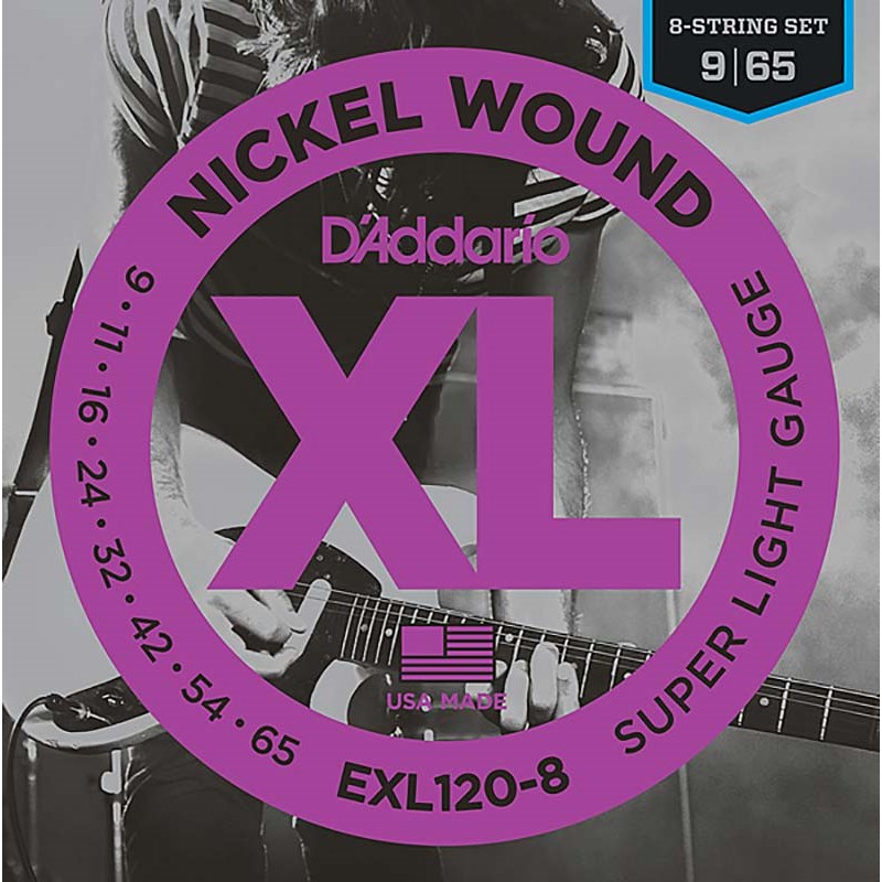 XL Nickel Electric Guitar Strings EXL120-8 (Super Light 8-String/9-65) D’Addario (新品)