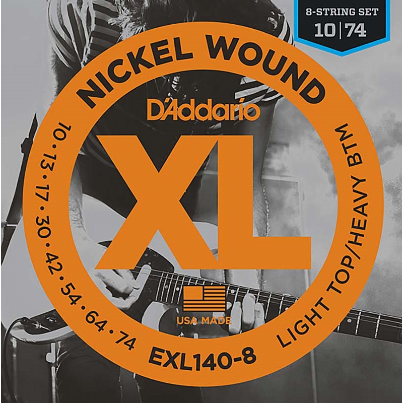 XL Nickel Electric Guitar Strings EXL140-8 (Light Top， Heavy Bottom 8-String/10-74) D’Addario (新品)