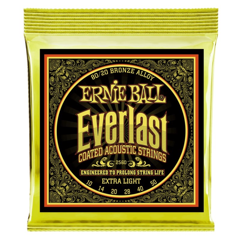 ■商品紹介Everlast Coated Acoustic Strings発売以来大きな人気と反響を得ているアーニーボールのコーテッド・アコースティック・ストリングス・シリーズに、エヴァーラストが登場！EVERLAST(エヴァーラスト)は、アーニーボールが独自に開発したナノ・テクノロジーを採用したコーティング弦です。10ナノメーター未満の薄さを実現することで、通常のアコースティック弦と比較しても、そのフィーリングに違いを感じさせることはありません。さらに、弦の表面に付着する汗や湿気、手垢などをはじきロングライフを実現します。■ アーニーボールが独自に開発したナノ・テクノロジー採用。■ コア、ワウンドそれぞれのワイアーにナノ・コーティング処理を採用。■ 弦振動を抑制しない10ナノメーター未満のコーティング技術。■ 汗や湿気、手垢などをはじきロングライフを達成。■ 一般的なアコースティック弦と同様のトーンとフィーリング。#2560 Everlast Coated EXTRA LIGHT 10 14 20 28 40 50検索キーワード：イケベカテゴリ_楽器アクセサリ_弦_アコギ弦_ERNIE BALL_新品 SW_ERNIE BALL_新品 JAN:0749699125600 登録日:2023/01/23 アコギ弦 アコースティック弦 アーニーボール アニーボール