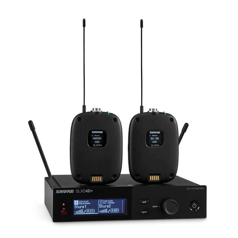 ■商品紹介【セット内容】・SLXD4D+ 2chデジタルワイヤレス受信機×1・SLXD1+ ボディパック送信機×2・1/4波長アンテナ×2・ラックマウントキット×1・単3形乾電池×4・BNCケーブル×2・BNC変換コネクター×2・電源アダプター×1・ファスナー付きキャリングポーチ×2【SLXD4D+】●概要SLXD4D+ 2ch ワイヤレス受信機 は、経験豊富なスタッフやプロのエンジニアに、ハンズフリーでの監視・管理という新しいワークフローを提供。あらゆる現場で、ワイヤレスの卓越した性能を発揮します。ワイドチューニングに対応した SLXD+ 送信機と受信機は、専用の ShowLink Ease コントロールリンクにより常に同期を維持します。干渉を管理し、新しいチャンネルをスキャン。クリアな伝送のために自動で最適化。ペアリングしたモバイル端末からの監視・設定にも対応。●特長? クリアな音質の 24bit デジタルオーディオと、118dB 超のダイナミックレンジを提供? 特定ラジオマイク帯域（B帯）に最適化された周波数設計で、安定した RF パフォーマンスを提供： 使用可能周波数帯域内で、最大約 10 チャンネルの同時運用に対応 周波数効率に優れた設計により、混信リスクを低減? 自動セットアップ ー 一度リンクすると、RF 干渉があっても SLX-D+ 受信機と送信機は接続を維持? ShowLink Ease により、リンクされた受信機からワイヤレスで送信機のパラメーターをリモート調整できます。調整可能な項目は以下の通りです： 空き周波数が見つかった際に送信機周波数を変更 送信機ゲインを調節 干渉発生時に、新しい周波数を自動的に検出し、受信機と送信機の両方に適用 送信機の操作ロックおよび解除 送信機のファームウェア更新 2 番目の送信機を受信機のチャンネルにリンクする? Wireless Workbench や WWB モバイルアプリで RF ステータス監視やパラメータ制御が可能。WWB モバイルアプリであれば Wi-Fi や Bluetooth 経由で操作できます。? 特許取得済みの Shure Digital Feedback Reducer（DFR）を全 SLX-D+ 受信機に搭載。万一発生する不要なハウリングを自動的に低減します。? すべての SLX-D+ コンポーネント / システムに AES-256 暗号化を標準搭載。安心のセキュリティを提供します。? オーディオサミングは、2ch と 4ch 受信機をそれぞれ 2 または 4 チャンネルミキサーとして機能するようにします。? 単 3 形電池 2 本、またはオプションの Shure SB903 リチウムイオン充電式バッテリーと充電アクセサリーで最大 8 時間の連続使用が可能。? 2ch ハーフラック設計、堅牢なメタル筐体【SLXD1+】●概要SLXD1+ ボディパック送信機は、経験豊富なスタッフやプロのエンジニアに、ハンズフリーでの監視・管理という新しいワークフローを提供。幅広いチューニングレンジを備えた SLXD+ 送信機と受信機は、専用のShowLink Ease コントロールリンクにより常に同期を維持し、あらゆる現場でワイヤレスの高品質を提供します。干渉を管理し、新しいチャンネルをスキャン。クリアな伝送のために自動で最適化。ペアリングしたモバイル端末からの監視・設定にも対応。●特長? クリアな音質の 24bit デジタルオーディオと、118dB 超のダイナミックレンジを提供? 特定ラジオマイク帯域（B帯）に最適化された周波数設計で、安定した RF パフォーマンスを提供 使用可能周波数帯域内で、最大約 10 チャンネルの同時運用に対応 周波数効率に優れた設計により、混信リスクを低減? 自動セットアップ ー 一度リンクすると、RF 干渉があっても SLX-D+ 受信機と送信機は接続を維持? ShowLink Ease により、リンクされた受信機からワイヤレスで送信機のパラメーターをリモート調整できます。調整可能な項目は以下の通りです： 空き周波数が見つかった際に送信機周波数を変更 送信機ゲインを調節 送信機の操作ロックおよび解除 送信機のファームウェア更新? Wireless Workbench(R) や WWB モバイルアプリで RF ステータス監視やパラメータ制御が可能。WWB モバイルアプリであれば Wi-Fi や Bluetooth 経由で操作できます。? すべての SLX-D+ コンポーネント / システムに AES-256 暗号化を標準搭載。安心のセキュリティを提供します。? 単 3 形電池 2 本、またはオプションの Shure SB903 リチウムイオン充電式バッテリーと充電アクセサリーで最大 8 時間の連続使用が可能。? 人間工学に基づく使いやすい設計、耐久性の高いプラスチック構造検索キーワード：イケベカテゴリ_レコーディング_マイクアクセサリ_ワイヤレスマイク周辺機器_SHURE_新品 SW_SHURE_新品 JAN:0042406891097 登録日:2026/03/06 ワイヤレスマイク シュア シュアー
