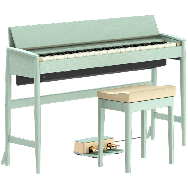 ■商品紹介※電子ピアノ配送設置につきまして、ご注文受付進行後、担当店舗よりご案内のお電話をさせて頂きます。ご注文時には繋がりやすいお電話番号をご入力いただけますようお願い申し上げます。据付日程につきましては出荷ご手配進行後、後日配送設置業者よりお客様へ直接日程打ち合わせのお電話を差し上げ決定させていただく事となります。誠に恐れ入りますが、予めご了承下さいませ。---※※※※※ 配送据付に関する事項です。ご注文前に必ずお読み下さい。 ※※※※※配送据付対応エリア陸送可能（トラックが橋を通行可能）な地域は、一部（※）を除き全国配送設置料無料にて承ります。（階上げ等の加算料金はございません）沖縄県エリアは沖縄本島のみ、別途配送設置料金お見積りにて承ります。（※）北海道は札幌市近郊のみ配送設置料無料対象となり、道内他地域の配送設置は別途料金お見積もりとなります。非対応エリア離島フェリーや航空機等による海上輸送を必要とする離島への配送据付は致しかねます。梱包状態で海上輸送を必要とする離島への送付は受付可能です。料金および詳細は別途お問合せください。対応不可能事項本体のみ単品での据付作業は受付しておりません。付属のイスも一緒に設置・組み立てを行わせていただきます。据付業者のご指定は受付できません。ローランド社製品と他社製品（イス等）を同時配送・据付するご依頼は受付できません。●大型商品につき通常商品と配送サイズ異なるため、代金引換はご指定いただけません。予めご了承くださいませ。国内大手家具メーカー「カリモク家具」とローランドのコラボレーション・モデル「きよら（KIYOLA）」。天然木のあたたかみ、流れるような曲線美の家具をまとったインテリアに調和する他にはないデザインは、2015 年の発売以来たくさんの方々にご支持・ご愛用されています。発売10 周年となる2025年、新たなカラーバリエーションを追加するとともに、ローランドの最新電子ピアノ技術を搭載してリニューアル。デザインはもちろん、ピアノとしての基本性能にもこだわった新しい「きよら（KIYOLA）」は、この先も長くご愛用いただけるデジタルピアノです。■おすすめポイント1. カリモク家具とのコラボレーションによる、インテリアになじむ天然木仕上げのデジタルピアノ2.　樹種を活かした3 つのカラー・バリエーションに、新たに「セラドングリーン」を追加3.　 人間工学に基づき座り心地を追求したピアノ椅子4.　ピアノとしての基本性能にもこだわり、最新のピアノ・リアリティ・モデリング音源とPHA-50 ハイブリッド鍵盤（ハイ・プレシジョン・センシング対応）を搭載5.　徹底的なサウンドチューニングにより、KF-20 ならではのふくよかで温かみのあるピアノ・サウンドを実現6.　Bluetooth (R) オーディオ/MIDI に対応。スマートフォンなどの端末からお好きな曲をピアノ本体のスピーカーで再生したり、Roland Piano App との連携で楽しくレッスン6.　MADE IN JAPAN による、ものづくりへのこだわり先進の響きと、天然木のぬくもり。KIYOLA（きよら）は、ローランドと1940年創業の日本最大手家具メーカー「カリモク家具」とのコラボレーションにより誕生しました。KF-20は、豊かな音と柔らかなフォルムで住まいに美しく溶け込みます。伝統技術に着想を得て仕上げられた天然木の滑らかで丸みのあるフォルムは、シンプルでありながらエレガントさも感じられる上質なスタイル。4色のカラーバリエーションで、インテリアの主役となる存在感を放ちます。美しく静かな佇まいカリモク家具は、その精緻な製造工程で広く知られています。高度な機械加工に加え、最終工程では研磨・塗装・組み立てといった人の手による仕上げを組み合わせています。KF-20は、日本の職人技が生み出す静かな美しさを体現した電子ピアノです。天然木の加工には、滑らかで丸みのある形状を生み出す「挽物（ひきもの）」の技術を応用。手作業で組み立てられたキャビネットは、あたたかみがありながらも洗練された空間を生み出します。個性豊かなカラーKF-20は、天然木オーク材の素材を活かした、ナチュラルな風合いで美しい木目が際立つ「ピュアオーク」、透明感のある白い塗装を施した「シアーホワイト」、そして独自の塗装技術で生まれた淡いグリーンの個性的な色合いが映える新たなカラー「セラドングリーン」の3色と、深みのある色合いと上品で艶やかな木目のウォールナット材の「ウォールナット」の4色展開。どのカラーも、天然木の自然な美しさと空間との調和を引き立てる豊かな質感をそなえています。天然木に刻まれた木目や濃淡は一品一品が違った表情を見せ、時間とともに深みを増していく自然な色の変化を楽しめます。思いのままの表現力ローランドの先進的なピアノ・リアリティ・モデリング音源により、KF-20は見た目だけでなく音でも魅了します。天然木のキャビネットに合わせて丁寧に調整されたあたたかみのある生きたピアノ音と、PHA-50ハイブリッド鍵盤と高精度のセンシングにより、グランドピアノのような弾き心地でさまざまな奏法を余すところなく表現します。いつでもピアノを楽しめるKF-20は、KIYOLA専用設計のスピーカー・システムによる豊かな響きを楽しめるほか、ヘッドホンの使用にも対応。いつでも好きな時に、周囲を気にせず自由に演奏を楽しめます。KIYOLAとの暮らしをより豊かにBluetooth機能でスマートフォンやタブレットと連携すれば、KIYOLAとの暮らしがより豊かに。KIYOLAの高品位なスピーカーでお気に入りの曲を再生して音楽を楽しんだり、一緒に演奏することも。アプリ「Roland Piano App」を使えば、リモコン操作で内蔵曲の再生や音色などの設定変更、さらにはピアノ音色の微調整が可能。内蔵曲の譜面表示などレッスンに役立つ機能も充実し、電子ピアノならではの楽しみ方が広がります。座り心地にこだわった専用椅子付属のKIYOLA専用椅子は、人間工学に基づき座り心地を徹底的に追求するカリモク家具のこだわりが詰まっています。座面には高密度ウレタンを使用し、ピアノ演奏時特有の浅掛けの姿勢でも体圧を分散し、体への負担を軽減。深く掛けた時にも座骨を起こす形状を採用し、長時間の演奏も快適です。※KIYOLAのキャビネットには手作業で仕上げた無垢材を使用していますが、電子/機械部品と接する部分には、湿度や温度変化による反りや歪みを防ぐため、安定性の高い加工木材を使用しています。※当製品はお取り扱い先を限定しております。※当製品はメーカー指定価格での販売となります。■仕様詳細音源ピアノ音ピアノ・リアリティ・モデリング音源最大同時発音数ピアノ：無制限（グランド・ピアノ音色でのソロ演奏時）、その他音色：256音音色全内蔵音色：54音色本体から選択可能な音色：6音色（グランド・ピアノ：2音色、E.ピアノ：2音色、ハープシコード：1音色、オルガン：1音色）Roland Piano Appから選択可能な音色：54音色※データ再生用：270音色、GM2対応鍵盤 PHA-50 ハイブリッド鍵盤（88鍵ハンマーアクション鍵盤）：エスケープメント付き、白鍵＝象牙調、黒鍵＝黒檀調、ハイ・プレシジョン・センシング対応ペダルダンパー・ペダル（プログレッシブ・ダンパー・アクション・ペダル、連続検出、ダンパー・モデリング対応）ソフト・ペダル（連続検出）ソステヌート・ペダルスピーカー・システムスピーカー12cm×2、5cm×2定格出力24W×2ヘッドホンピアノ・リアリティ・ヘッドホン・アンビエンス対応キャビネット譜面立て：角度固定式鍵盤蓋：折りたたみ式調律・整音鍵盤タッチキー・タッチ：5段階、固定マスターチューニング415.3〜466.2Hz（0.1Hz単位）エフェクト音の響き（アンビエンス）、音の明るさ（ブリリアンス）ピアノデザイナー(Roland Piano Appからの設定のみ可能)大屋根キー・オフ・ノイズハンマー・ノイズアリコート全鍵ストリング・レゾナンスダンパー・レゾナンスキー・オフ・レゾナンスキャビネット・レゾナンスサウンドボード・タイプダンパー・モデリング88鍵チューニング（ストレッチ・チューニング）88鍵ボリューム88鍵キャラクター調律法調律法主音内蔵曲 30曲データ再生SMF SMF（フォーマット0、1）オーディオ・ファイル（要USBメモリー、32GB以下のUSBメモリーのみ対応）WAV形式：44.1kHz、16ビット・リニアMP3形式：44.1kHz、64kbps〜320kbpsレコーダーSMF SMF（フォーマット0）録音曲数：1曲パート数：1パート1曲あたりの録音容量：約500KBBluetooth 標準規格 Ver. 5.0対応プロファイル：A2DP（オーディオ）、GATT（MIDI over Bluetooth Low Energy）対応コーデック：SBC（SCMS-T方式によるコンテンツ保護に対応）対応アプリケーション（ローランド製） Roland Piano App便利な機能 メトロノーム（テンポ／拍子／強拍／音量変更可能）移調 （半音単位）オート・ オフその他接続端子DC In端子USB Mobile/PC端子：USB Type-C（R）（USB MIDI／Audio対応）USB Memory端子：USB APhones端子×2：ステレオ・ミニ・タイプ、ステレオ標準タイプ電源 ACアダプター消費電力消費電力：17W（付属ACアダプター使用時）※ボリュームを中央値にしてピアノ演奏したときの消費電力の目安：8W※電源投入後、音を鳴らしていない状態の消費電力：7W※オフ・モード（自動的に電源が切れたとき）の消費電力：0.3W付属品かんたん操作ガイド組み立てチラシ「安全上のご注意」チラシ「木製品の取り扱いについて」チラシACアダプター（PSB-14U）電源コードヘッドホン・フックスタビライザー（転倒防止用木具）専用ペダル専用高さ固定椅子保証書外形寸法(ピアノ：蓋を閉めた状態)　※スタビライザーを含む幅1，396 mm奥行382 mm高さ783 mm外形寸法(ピアノ：蓋を開けた状態)　※スタビライザーを含む幅（W）1，396 mm奥行（D）382 mm高さ（H）910 mm外形寸法(専用ペダル)幅（W）292 mm奥行（D）216 mm高さ（H）95 mm外形寸法(専用高さ固定椅子)幅（W）442 mm奥行（D）302 mm高さ（H）520 mm質量ピアノ34.0kg専用ペダル2.1kg専用高さ固定椅子4.7kg※製品の仕様及びデザインは改良のため予告なく変更することがあります。検索キーワード：イケベカテゴリ_電子ピアノ・その他鍵盤楽器_電子ピアノ_据え置きタイプ_Roland_新品 SW_Roland_新品 JAN:4957054522810 登録日:2025/11/17 電子ピアノ デジタルピアノ ピアノ ローランド ろーらんど